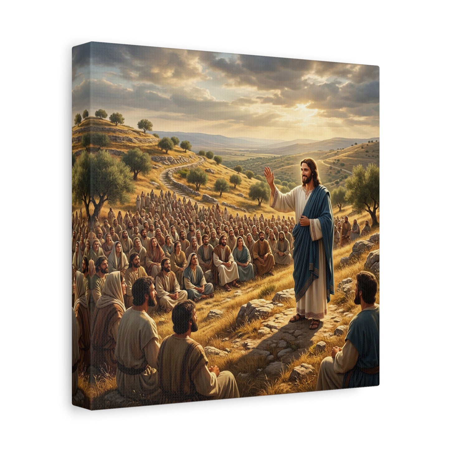Jesus Teaching Multitude Canvas Wall Art - Biblical Hillside Sermon Scene, Matte Cotton Print - Traditional Christian Decor - Living Room Wall Decor, Bedroom Home Decoration, Office Art