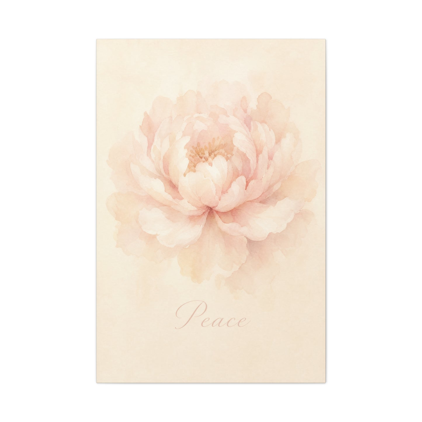 "Peace" Peony Canvas Wall Art - Blush Floral Watercolor Print, Minimalist Bedroom Home Decoration, Soft Botanical Wall Decor, Nursery Accent - Bedroom Home Decoration - Modern Farmhouse Style