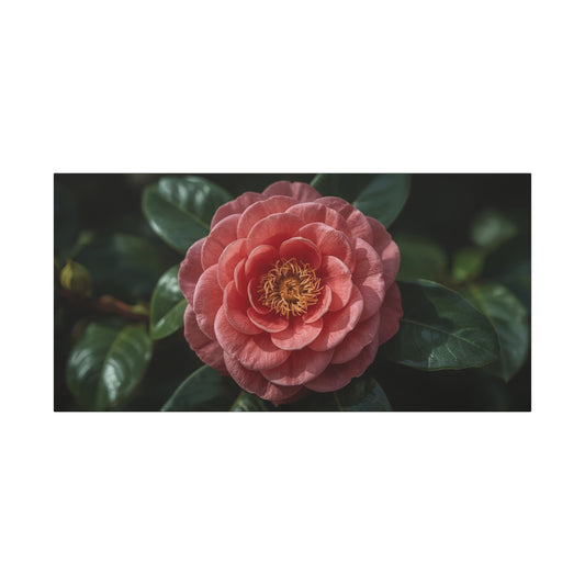 Pink Camellia Flower Canvas Wall Art - Botanical Floral Art Print, Dark Green Leaves, Matte Finish Decor - Traditional Style, Bedroom Wall Decor, Living Room Accent - Bedroom Home Decoration