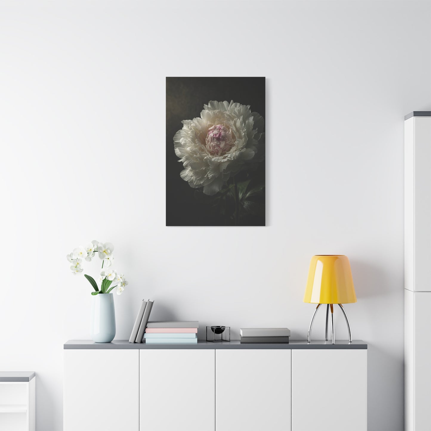 White Peony Canvas Wall Art - Moody Floral Art Print, Dark Botanical Canvas, Matte Finish - Vintage Style, Bedroom Wall Decor, Living Room Home Decoration Accent - Bedroom Home Decoration