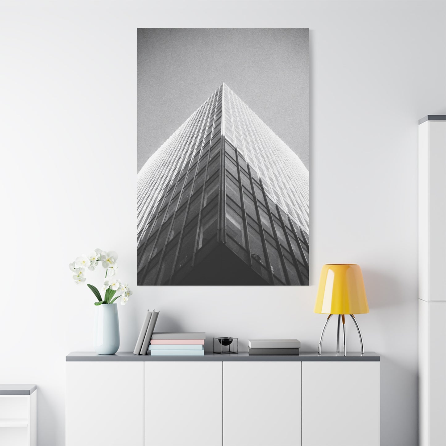 Black And White Skyscraper Canvas Wall Art - Modern Architectural Art Print, Minimalist Cityscape Decor, Contemporary Office Wall Art, Lobby Accent, Living Room Decoration - Ready to Hang