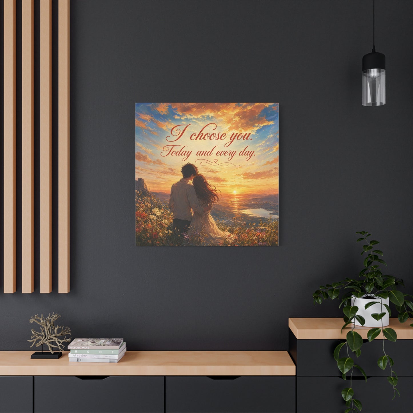 "I Choose You. Today And Every Day." Romantic Couple Canvas Wall Art - Sunset Love Quote Print, Golden Sky Landscape, Bedroom Wall Decor, Living Room Home Decoration - Ready to Hang - Ready to Hang
