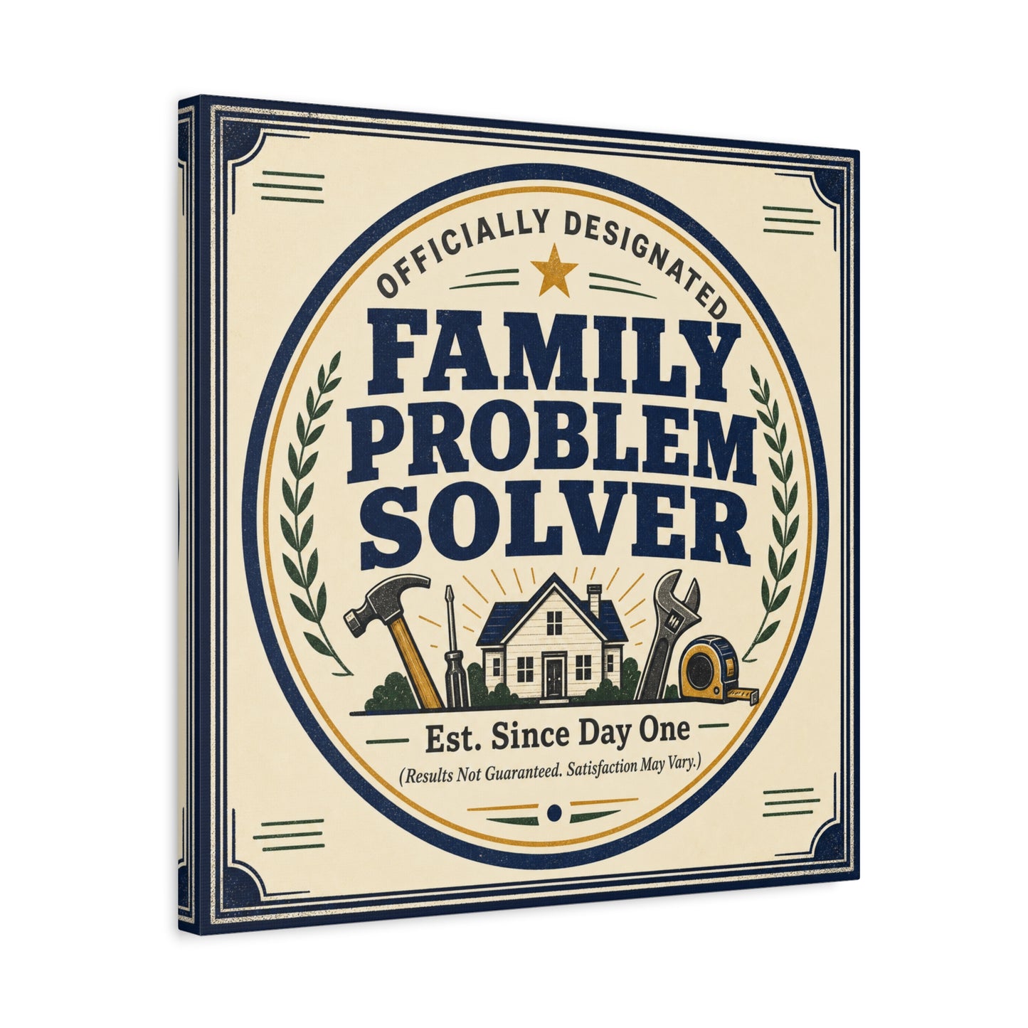 "Officially Designated Family Problem Solver" Canvas Wall Art - Vintage Typography Home Sign, Rustic Farmhouse Style, Humorous Quote Print, Living Room Wall Decor - Ready to Hang - Ready to Hang