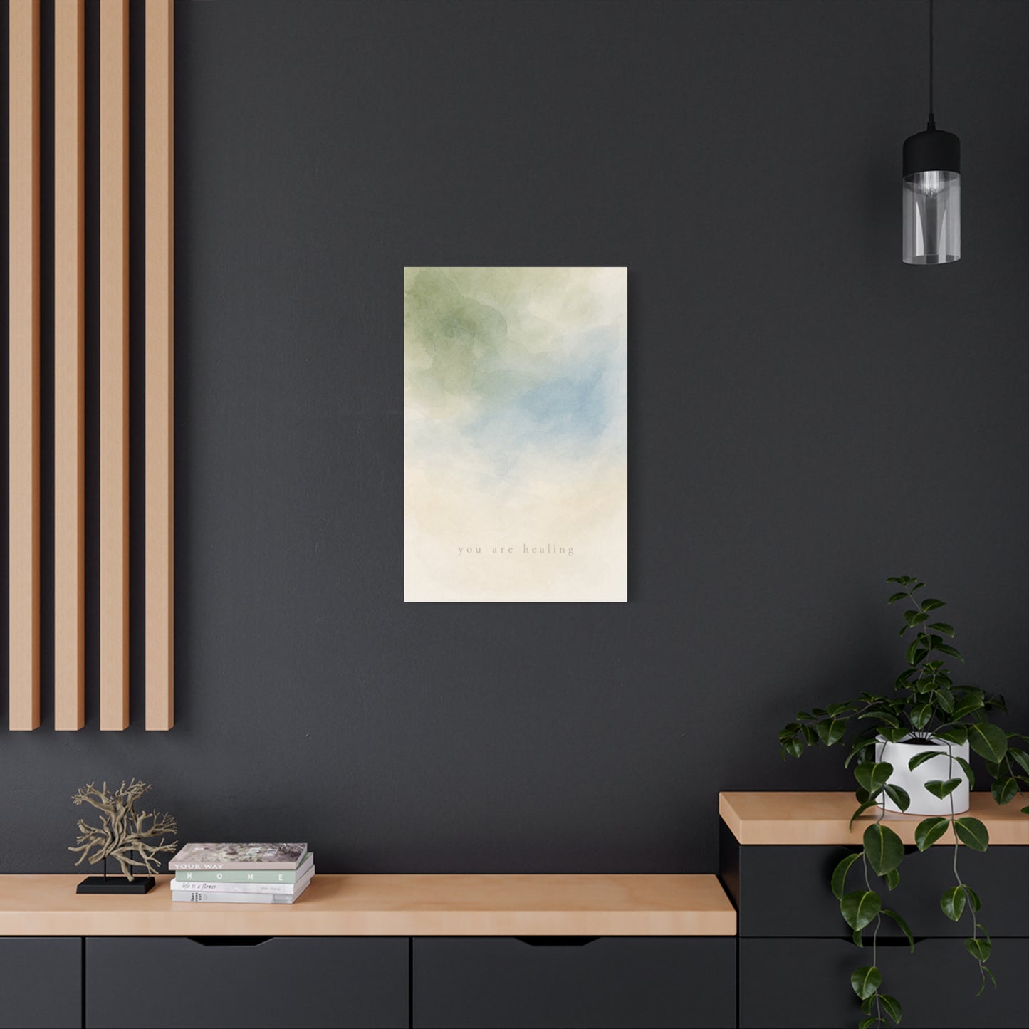 "You Are calming" Abstract Canvas Wall Art - Soft Blue Green Watercolor Quote Print - Minimalist Calm Style - Bedroom Wall Decor, Meditation Space, Living Room Home Decoration - Modern Farmhouse Style