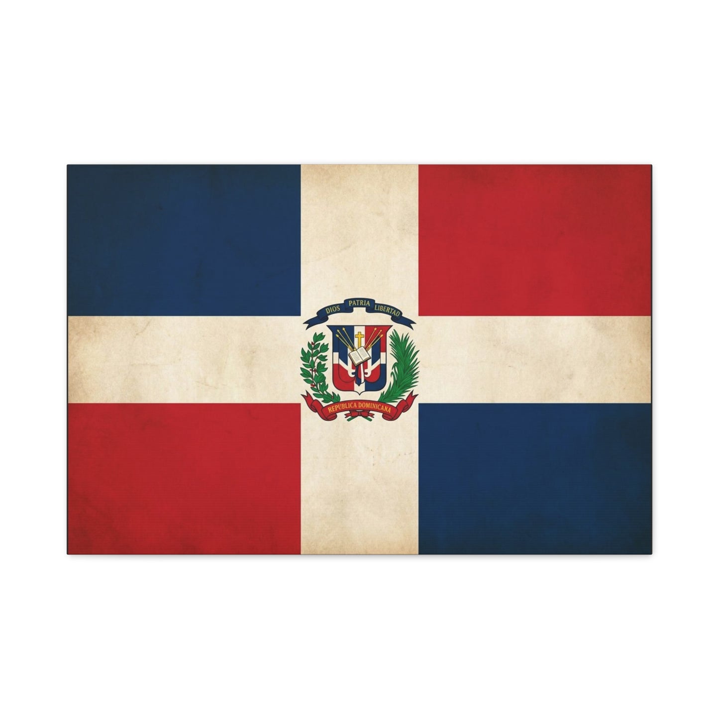 Dominican Republic Flag Canvas Wall Art - Dios Patria Libertad, Republica Dominicana - Vintage Patriotic Print - Heritage Decor For Living Room, Office, Dorm Wall Display - Bedroom Home Decoration