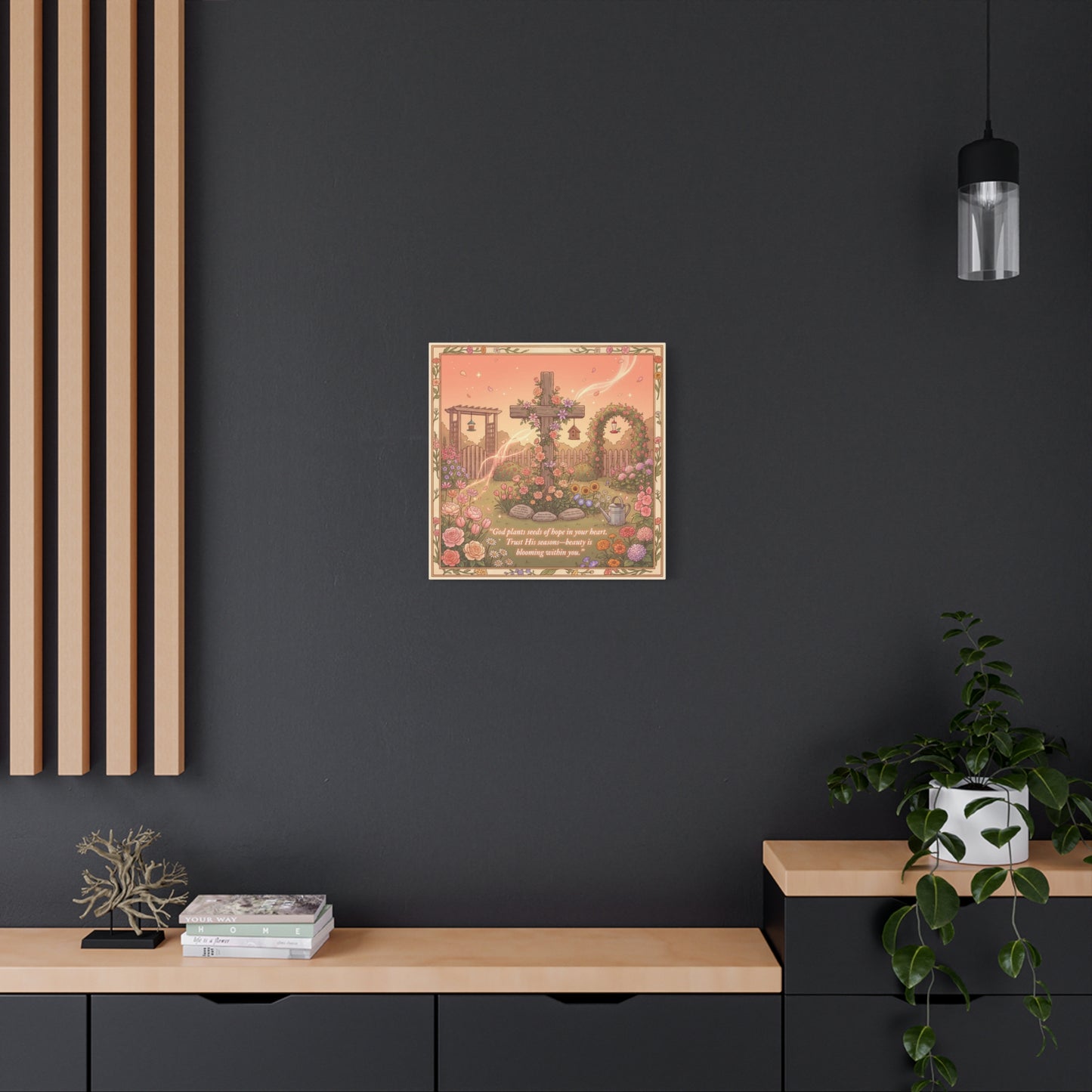 "God Plants Seeds Of Hope In Your Heart" Christian Canvas Wall Art - Floral Cross Garden Scripture Print, Matte Cotton Decor - Inspirational Bedroom Home Decoration, Living Room Accent - Ready to Hang