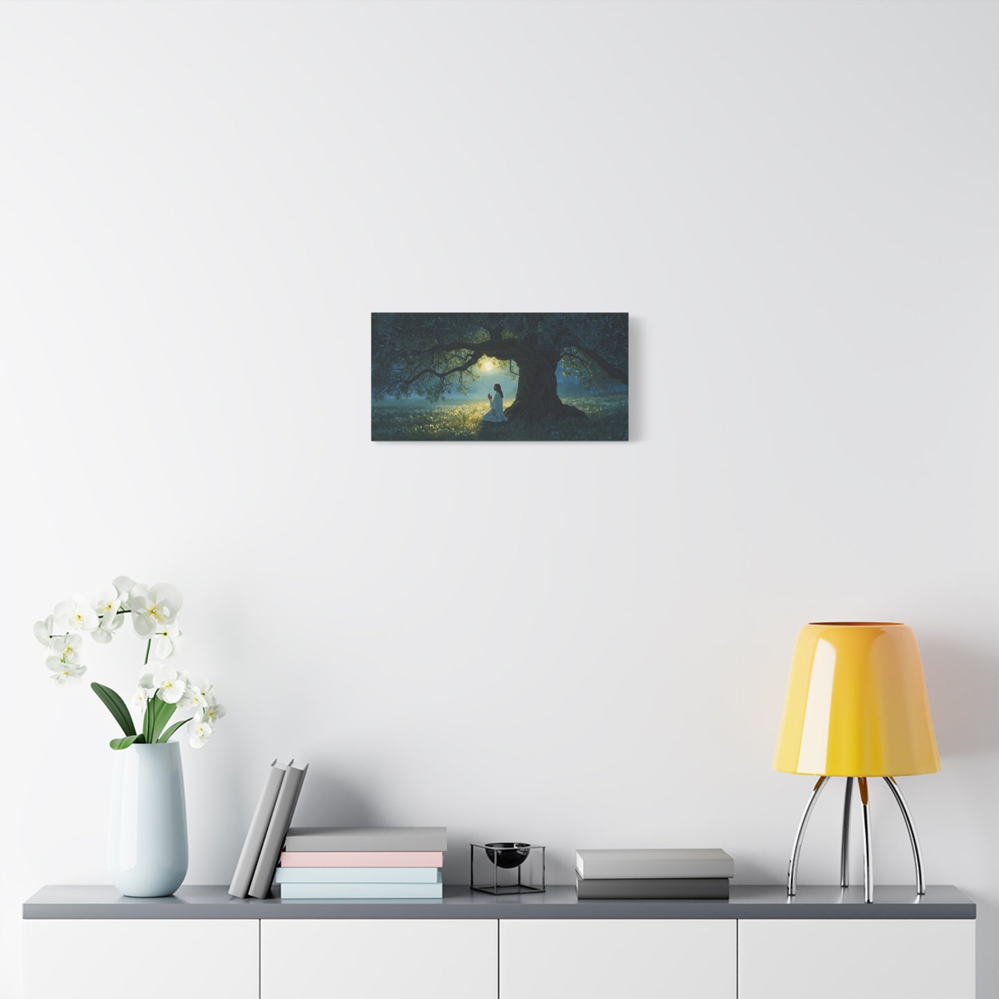 Jesus Praying In Gethsemane Canvas Wall Art - Moonlit Olive Tree Scene, Christian Wall Decor - Matte Cotton Print - Traditional Religious Style For Living Room Bedroom Office - Bedroom Home Decoration
