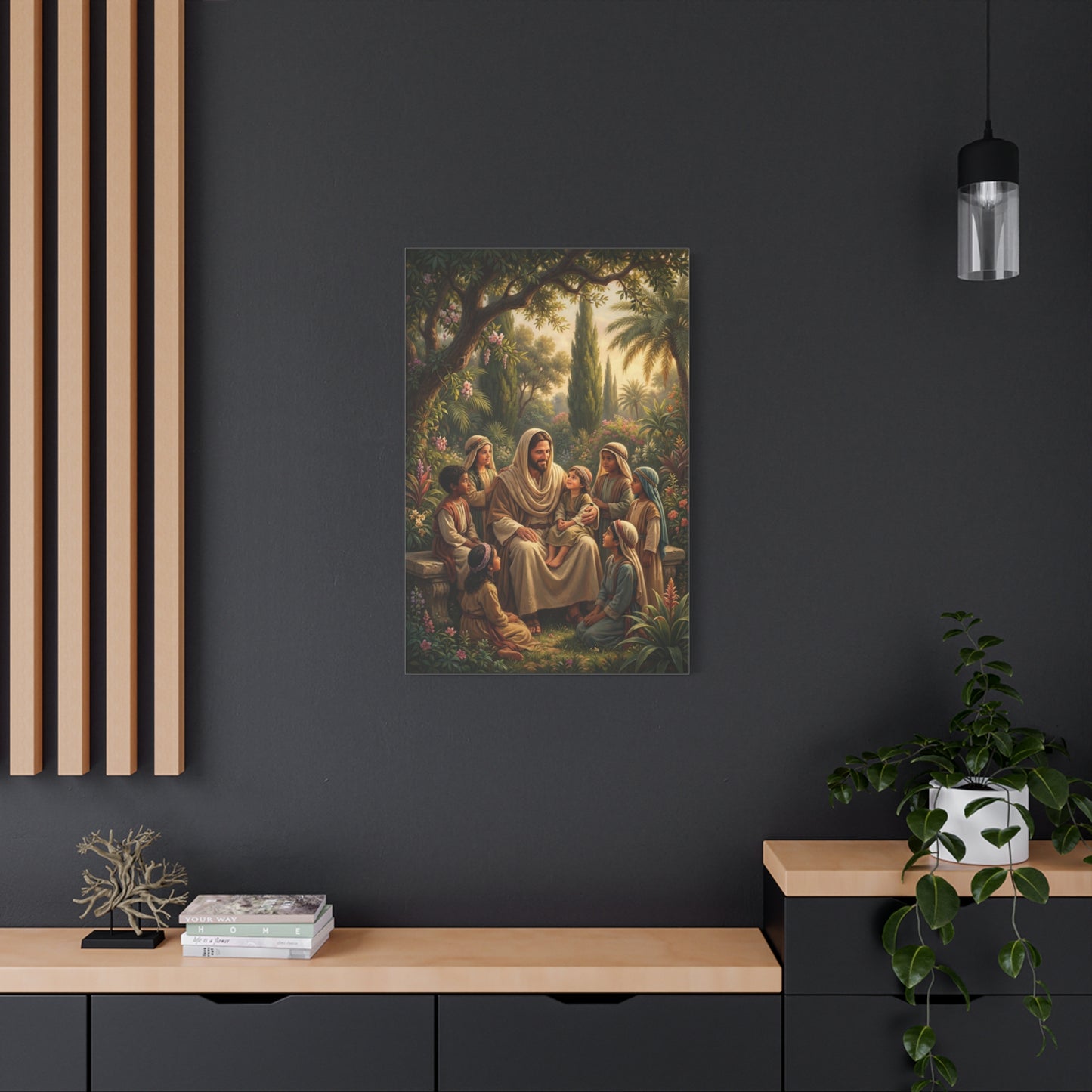 Jesus Christ With Children Canvas Wall Art - Biblical Garden Scene, Christian Home Decor - Traditional Religious Print, Living Room Wall Decor, Bedroom Home Decoration - Modern Farmhouse Style