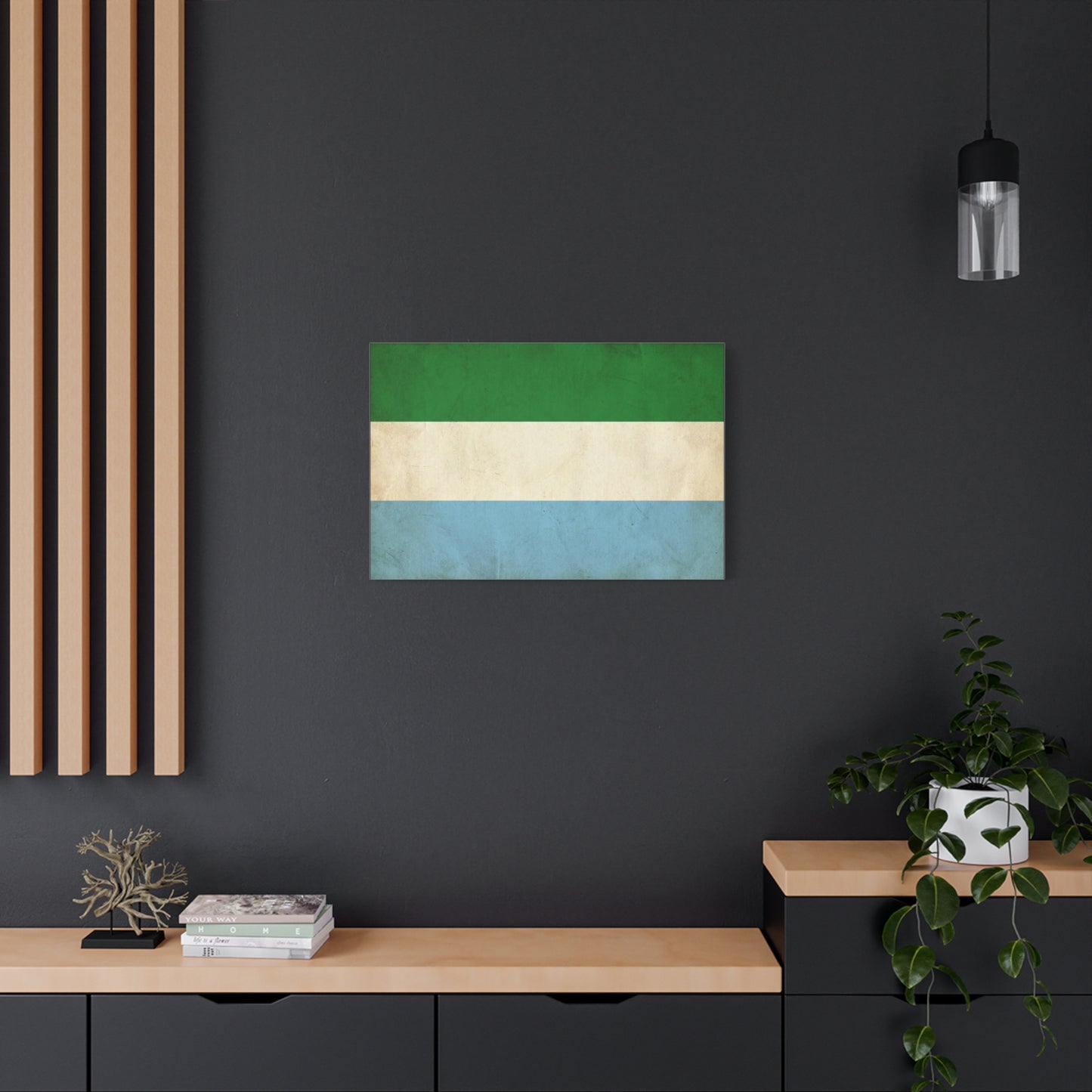 Sierra Leone Flag Canvas Wall Art - Vintage Tricolor National Print, Distressed Blue Green White Design - Minimalist Patriotic Decor - Living Room Wall Decor - Bedroom Home Decoration - Ready to Hang
