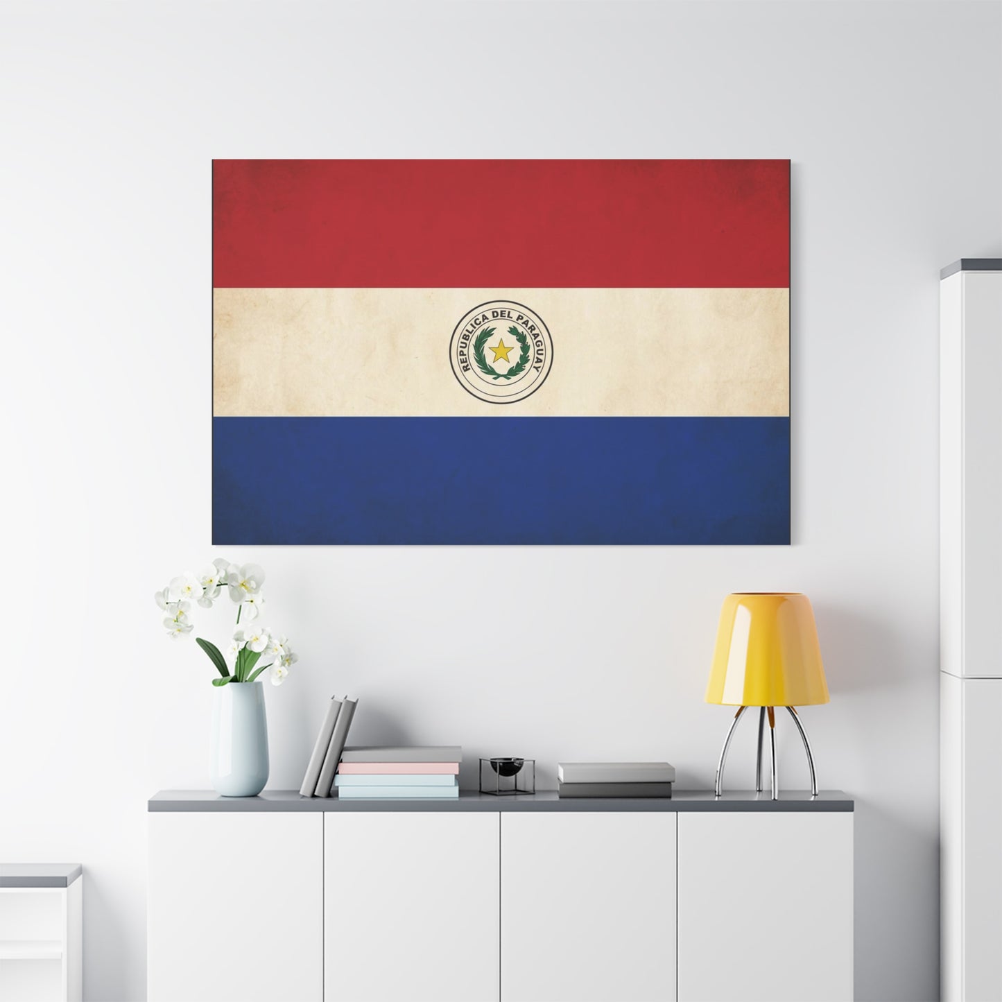 "Republica Del Paraguay" Paraguay Flag Canvas Wall Art - Vintage National Flag Print, Patriotic Heritage Decor - Matte Cotton Artwork - Living Room Home Decoration, Office Accent - Office Wall Art