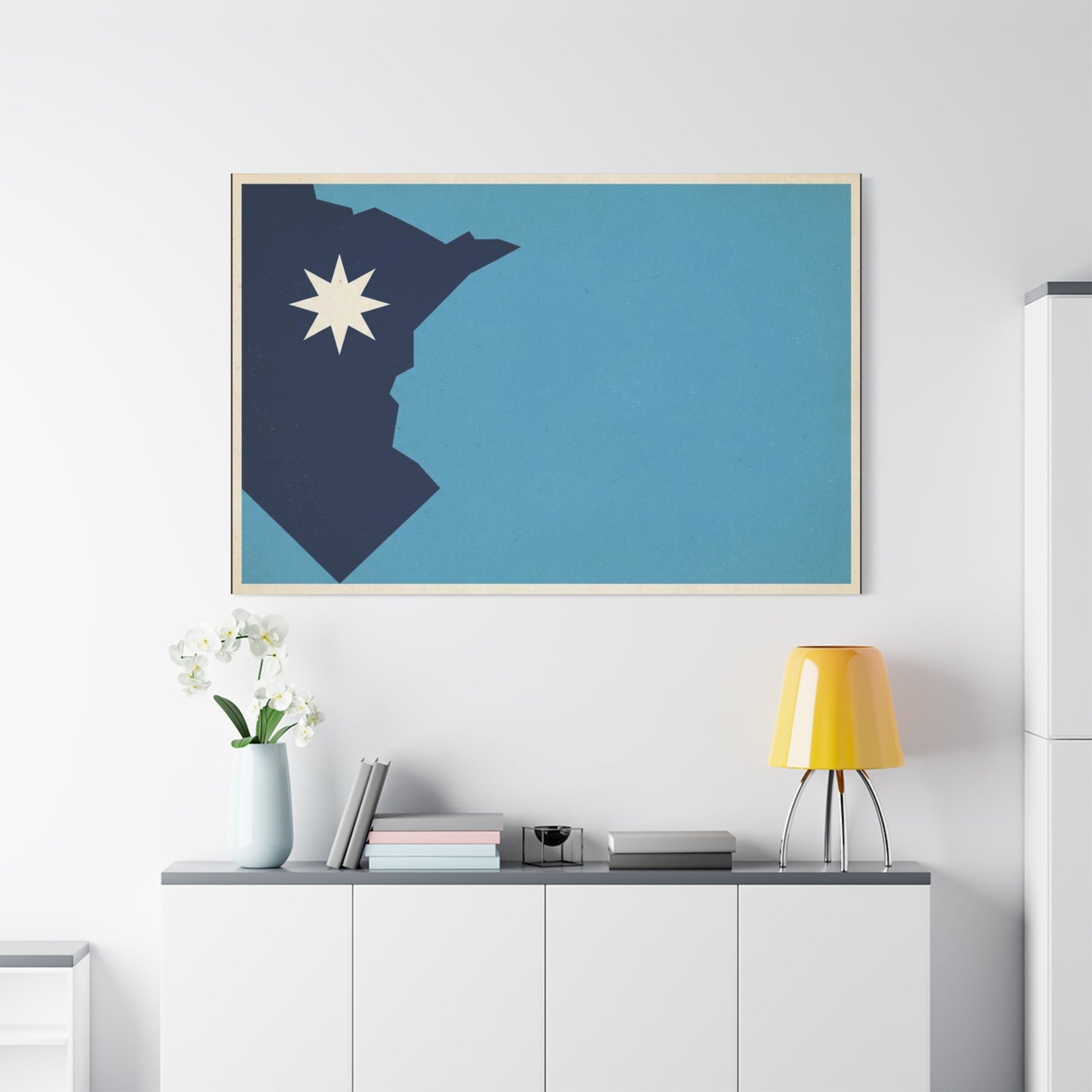 Minnesota State Silhouette Canvas Wall Art - Blue North Star Print, Vintage Minimalist Decor - Modern Graphic Artwork - Living Room Wall Decor - Modern Farmhouse Style - Bedroom Home Decoration