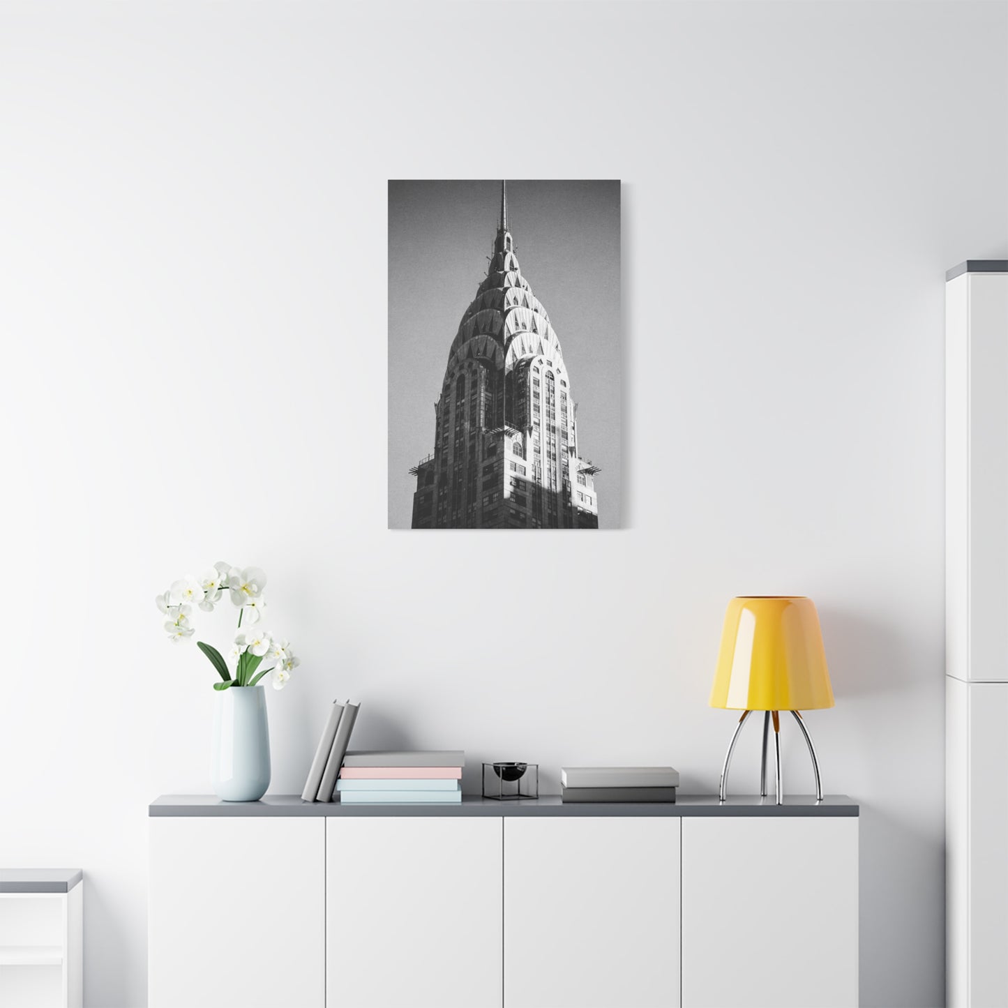 Chrysler Building Canvas Wall Art - Black And White New York City Architecture Print, Art Deco Skyscraper Art Print - Modern Monochrome Office Wall Decor, Living Room Accent - Modern Farmhouse Style