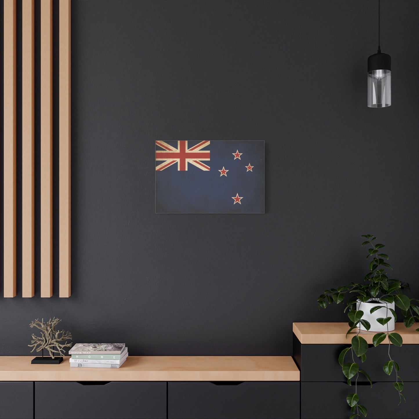 New Zealand Flag Canvas Wall Art - Vintage Kiwi National Banner Print, Distressed Navy Red Cream Design - Traditional Patriotic Style - Living Room Wall Decor Bedroom Home Decoration - Ready to Hang
