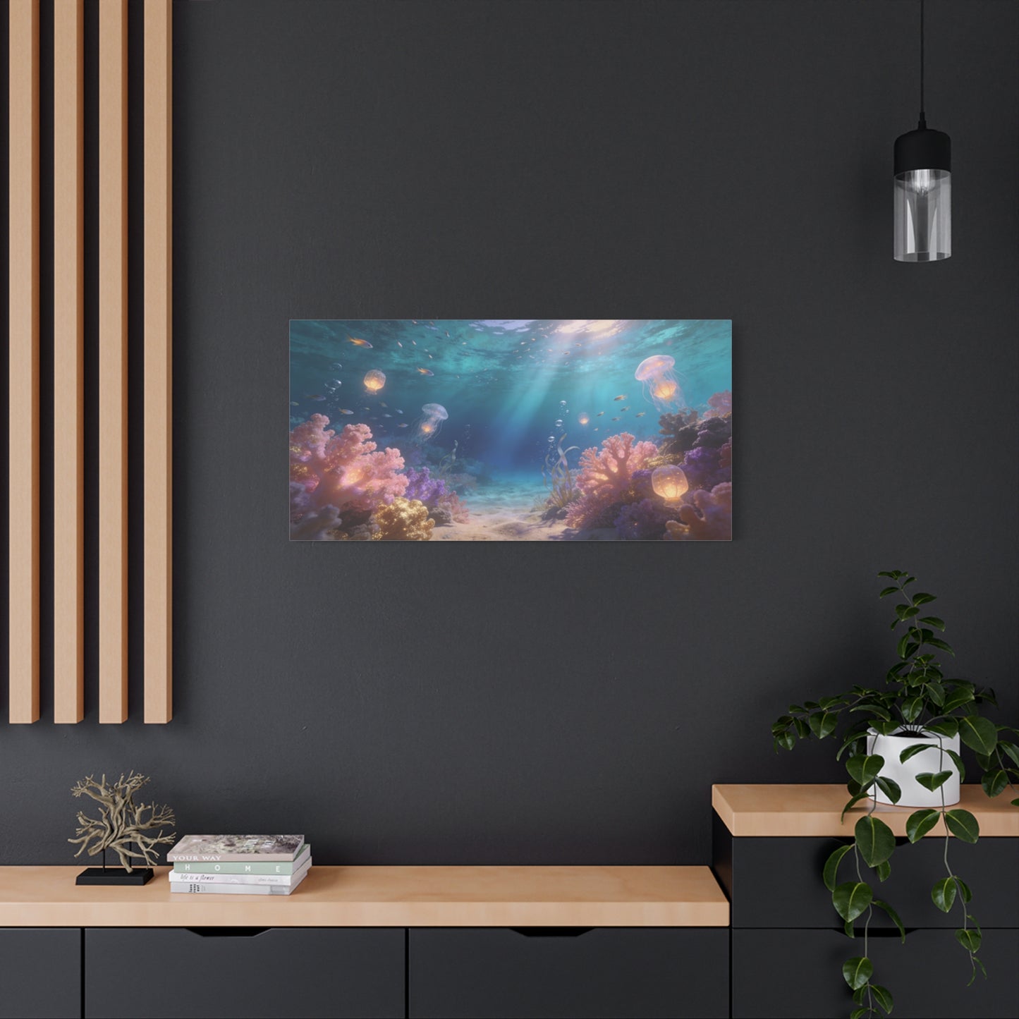 Underwater Jellyfish Canvas Wall Art - Glowing Coral Reef Ocean Scene, Dreamy Seascape Canvas Print - Contemporary Coastal Style - Living Room Wall Decor, Bedroom Home Decoration - Ready to Hang