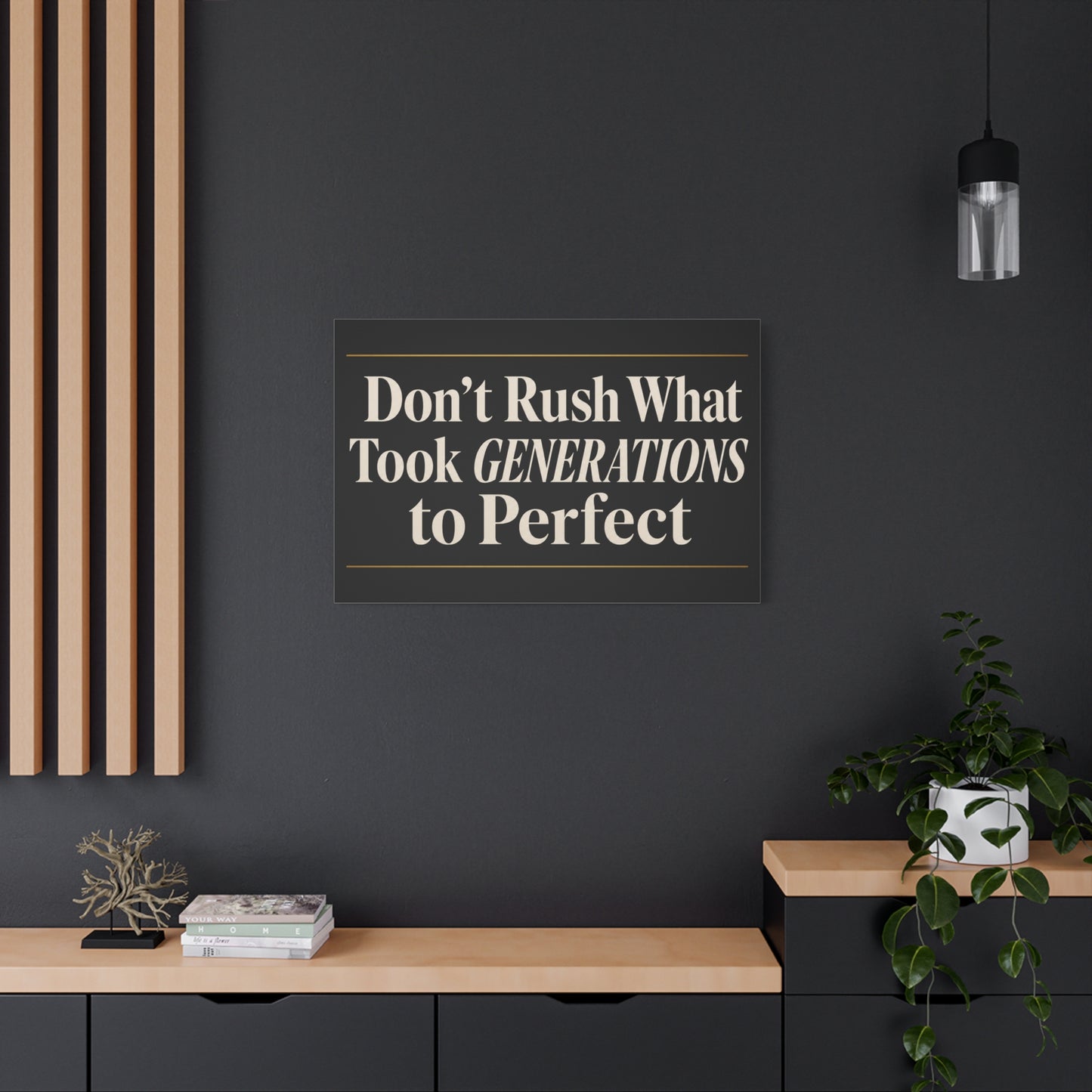 "Don't Rush What Took Generations To ideal" Typography Canvas Wall Art - Black And Gold Inspirational Quote Print - Modern Minimalist Wall Decor - Living Room Office Home Decoration - Ready to Hang
