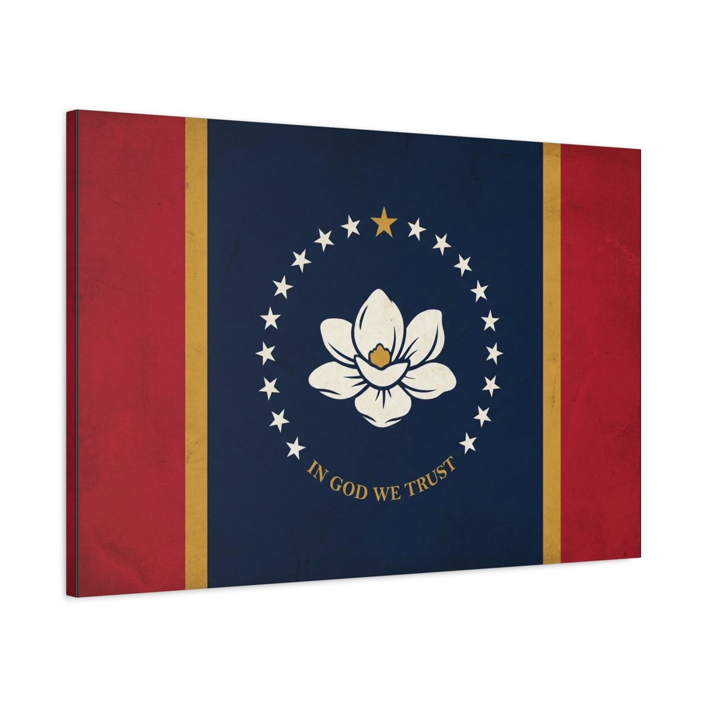 "In God We Trust" Mississippi State Flag Canvas Wall Art - Magnolia Emblem, Vintage Patriotic Decor - Rustic Americana Style - Living Room Wall Decor - Ready to Hang - Bedroom Home Decoration