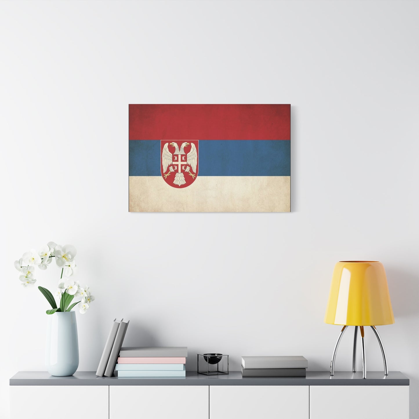 Serbian Flag Canvas Wall Art - Vintage Serbia Coat Of Arms Print, Patriotic Tricolor Decor - Rustic National Heritage Style - Living Room Wall Decor - Bedroom Home Decoration - Bedroom Home Decoration
