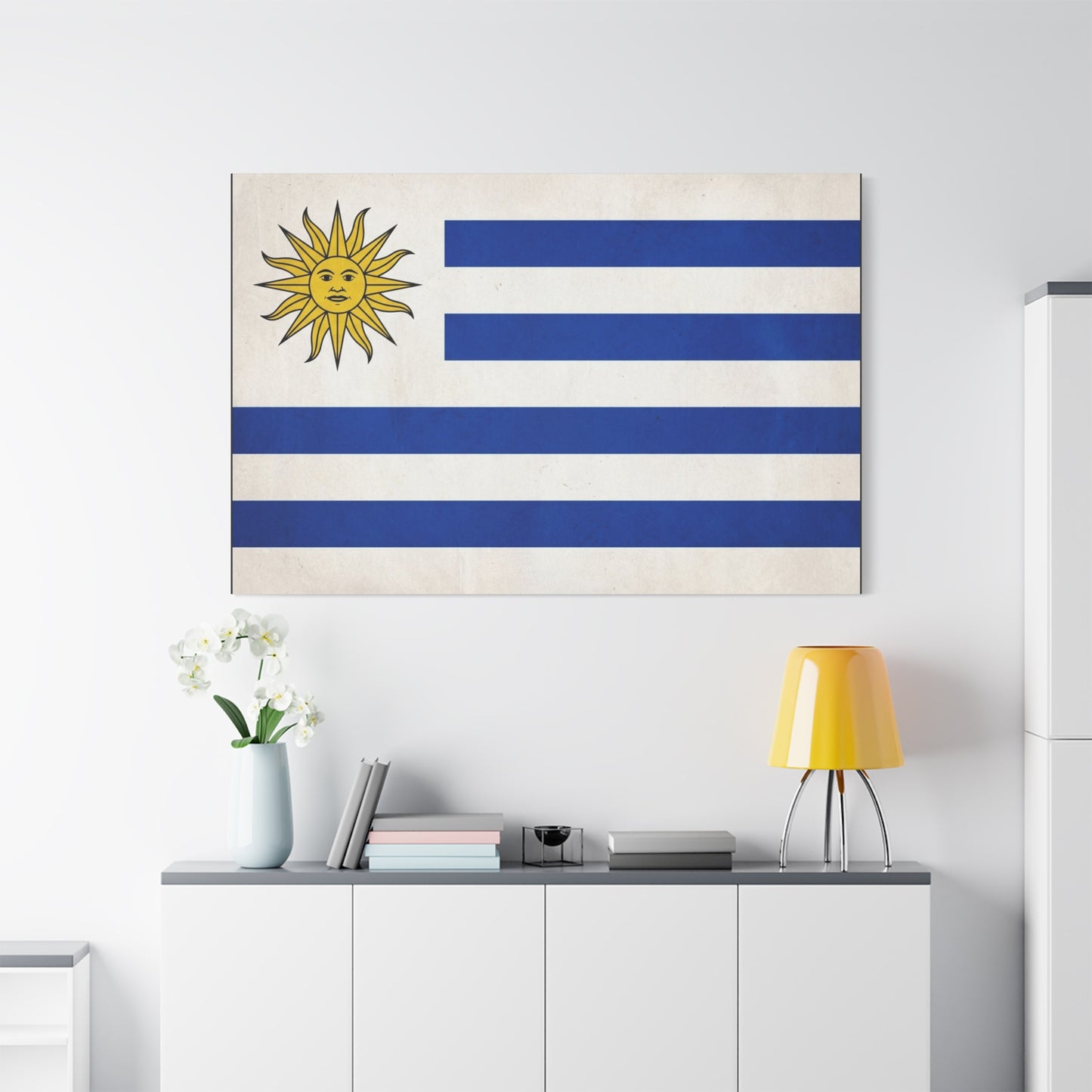 Uruguay Flag Canvas Wall Art - Blue White Stripes Sun Of May Patriotic Print - Vintage National Pride Decor - Living Room Wall Decor, Bedroom Home Decoration - Bedroom Home Decoration - Ready to Hang