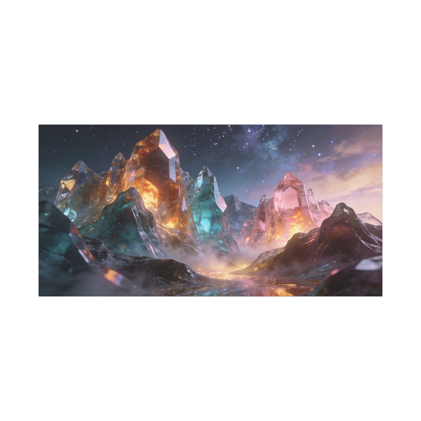 Crystal Mountain Canvas Wall Art - Surreal Glass Peaks, Luminous Cosmic Landscape - Matte Cotton Print, Contemporary Fantasy Style - Living Room Wall Decor, Bedroom Home Accent - Cozy Reading Nook Art