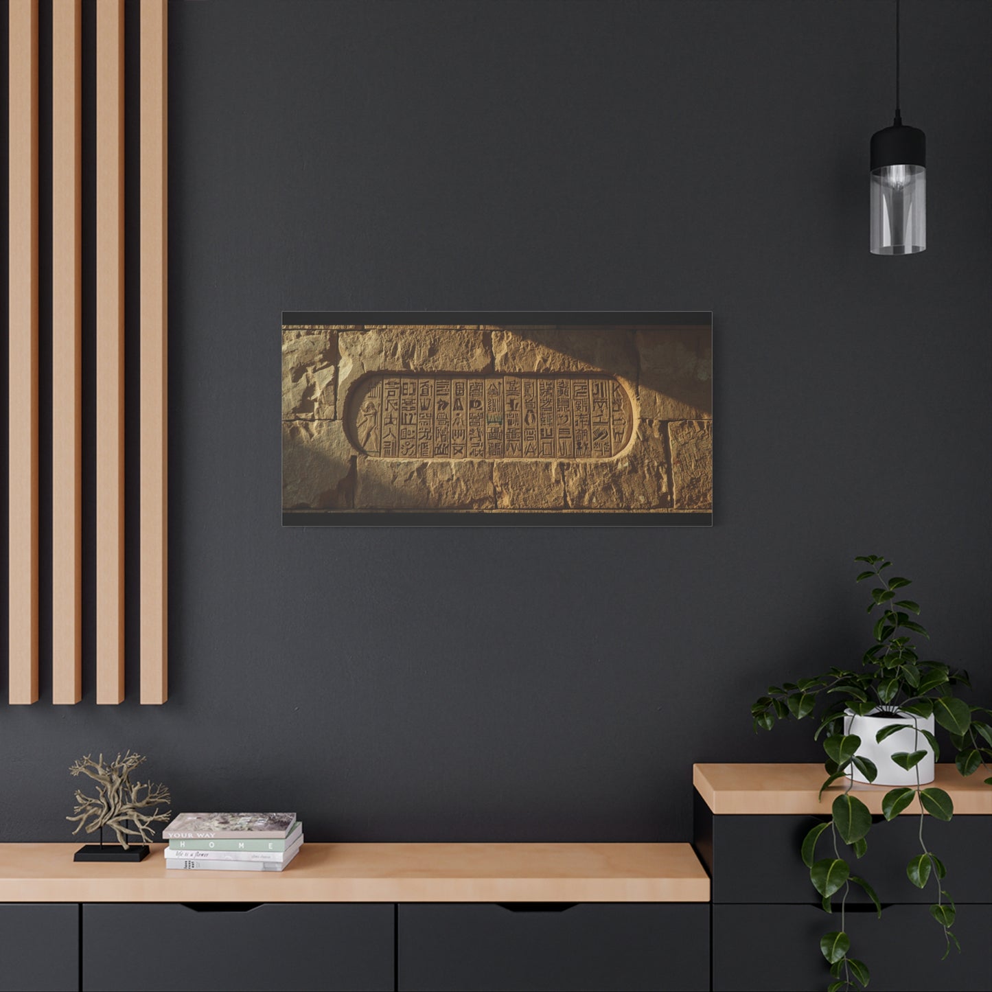 Ancient Egyptian Hieroglyphs Canvas Wall Art - Stone Temple Relief, Historical Art Print - Matte Cotton Decor - Traditional Archaeology Style - Office Wall Art, Study Room Accent