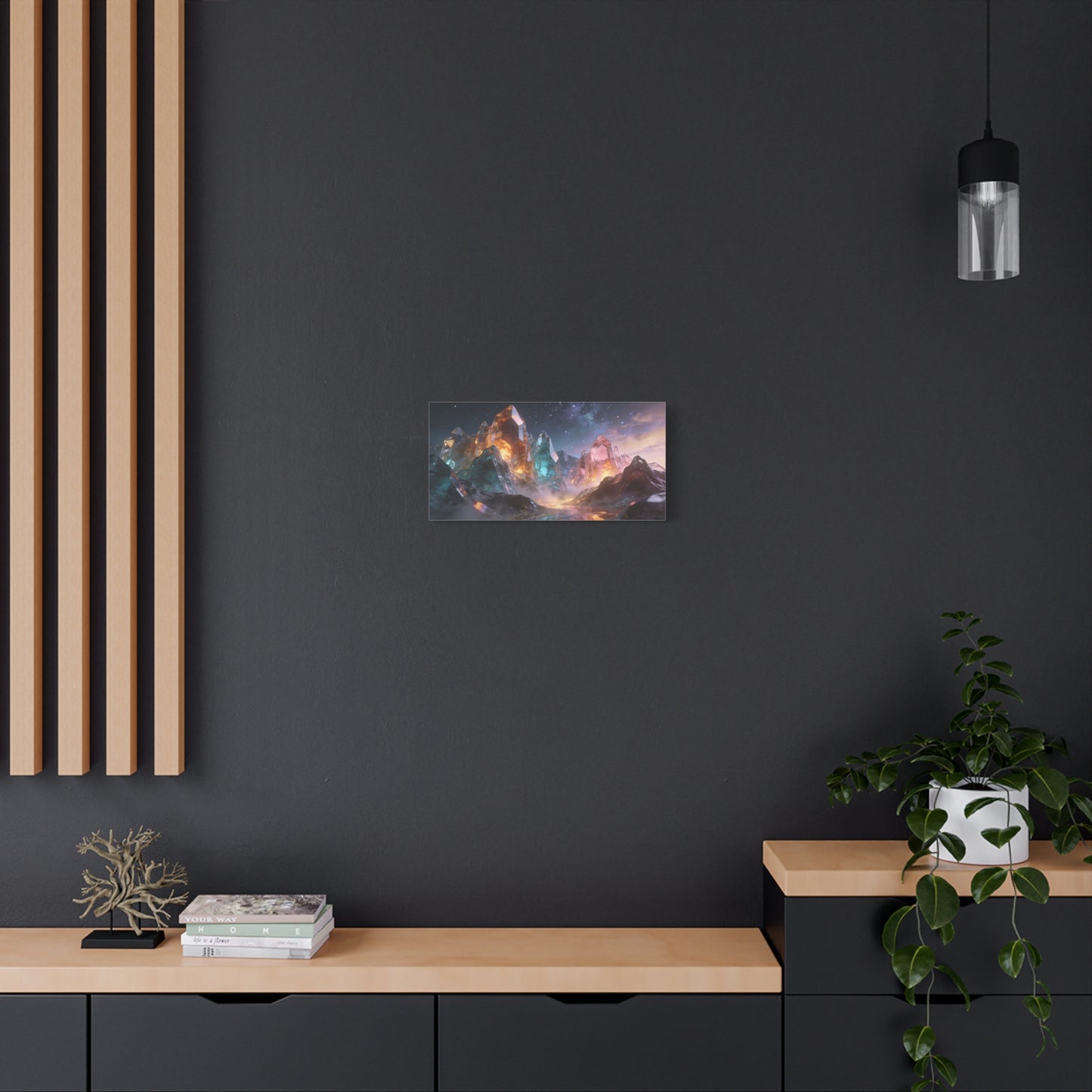 Crystal Mountain Canvas Wall Art - Surreal Glass Peaks, Luminous Cosmic Landscape - Matte Cotton Print, Contemporary Fantasy Style - Living Room Wall Decor, Bedroom Home Accent - Cozy Reading Nook Art