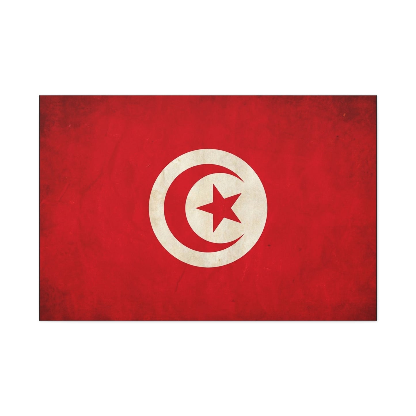 Tunisia Flag Canvas Wall Art - Vintage Red Crescent Star Print, Patriotic Country Decor - Matte Cotton Artwork - Living Room Wall Decor - Bedroom Home Decoration - Bedroom Home Decoration