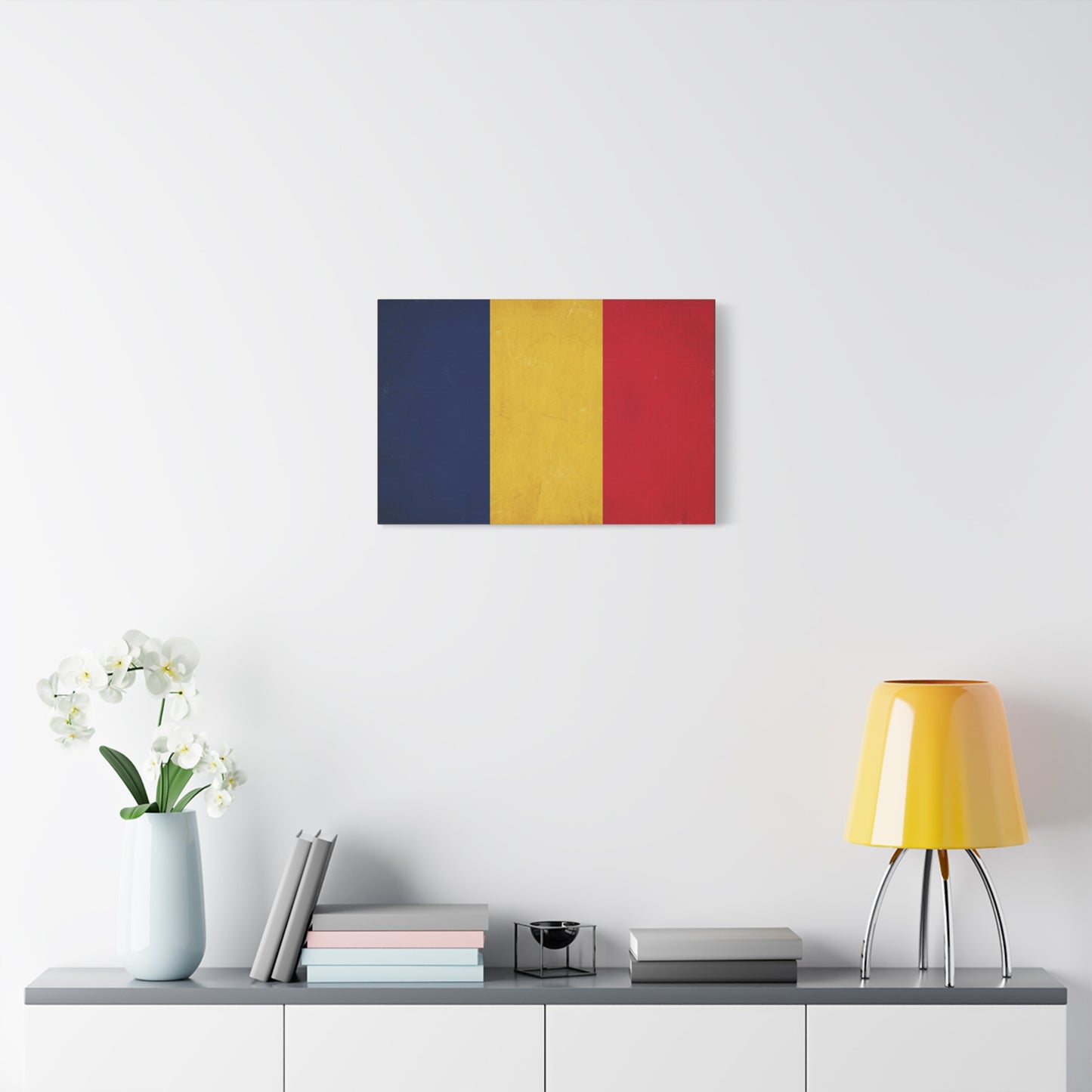 Romania Flag Canvas Wall Art - Vintage Tricolor Country Print, Blue Yellow Red Patriotic Decor - Minimalist Textured Artwork - Living Room Wall Decor - Bedroom Home Decoration - Modern Farmhouse Style