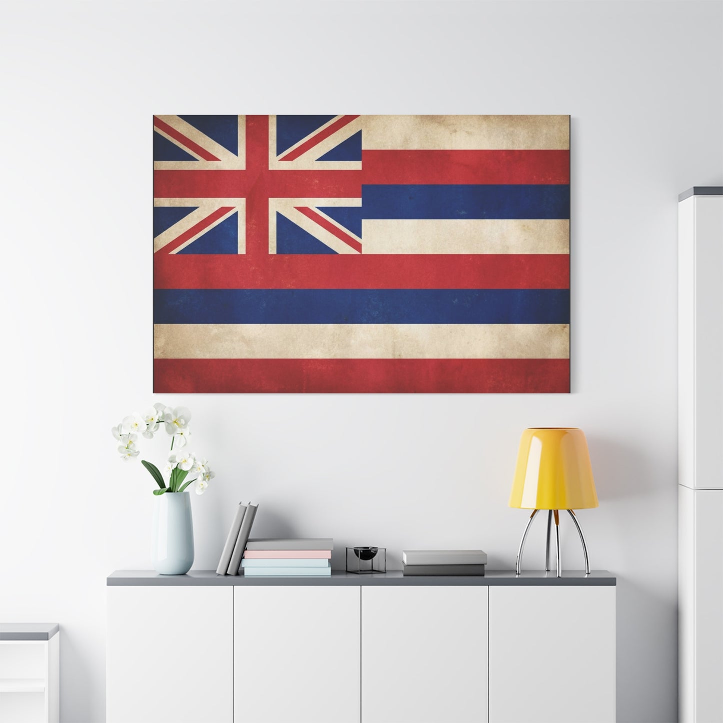 Hawaii State Flag Canvas Wall Art - Vintage Hawaiian Flag Print, Distressed Patriotic Wall Decor - Matte Cotton Canvas - Traditional Island Style - Living Room Bedroom Office Accent - Ready to Hang