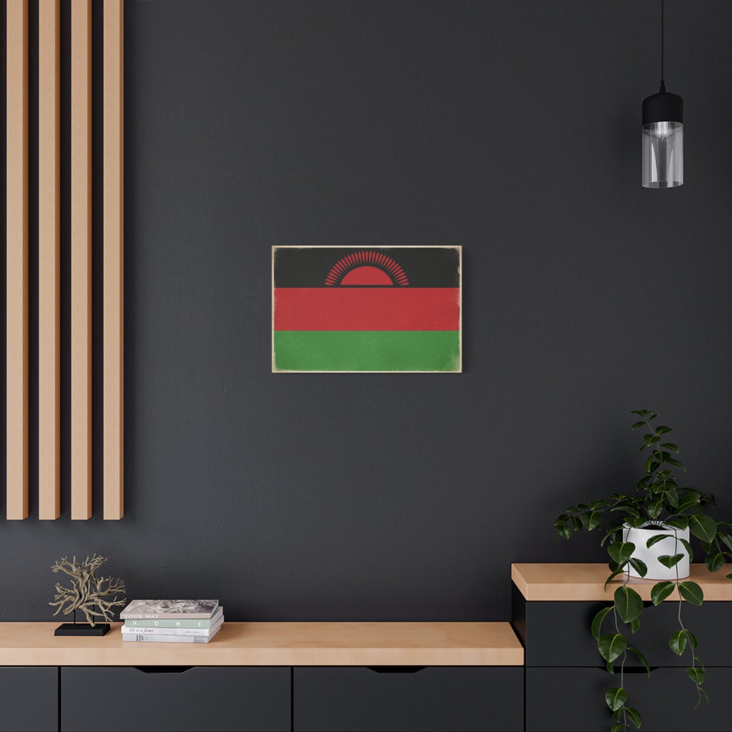Malawi Flag Canvas Wall Art - Vintage Rising Sun National Flag Print, Pan African Red Black Green Design - Matte Canvas Decor - Living Room Wall Decor, Office Art Accent - Bedroom Home Decoration