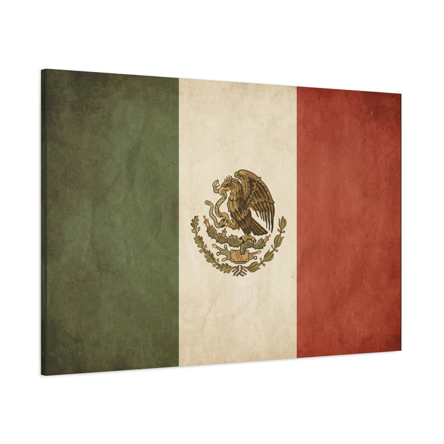 Vintage Mexico Flag Canvas Wall Art - Mexican Eagle Emblem Tricolor Print - Rustic Patriotic Decor, Distressed Cotton Canvas, Living Room Wall Decor, Office Art - Modern Farmhouse Style