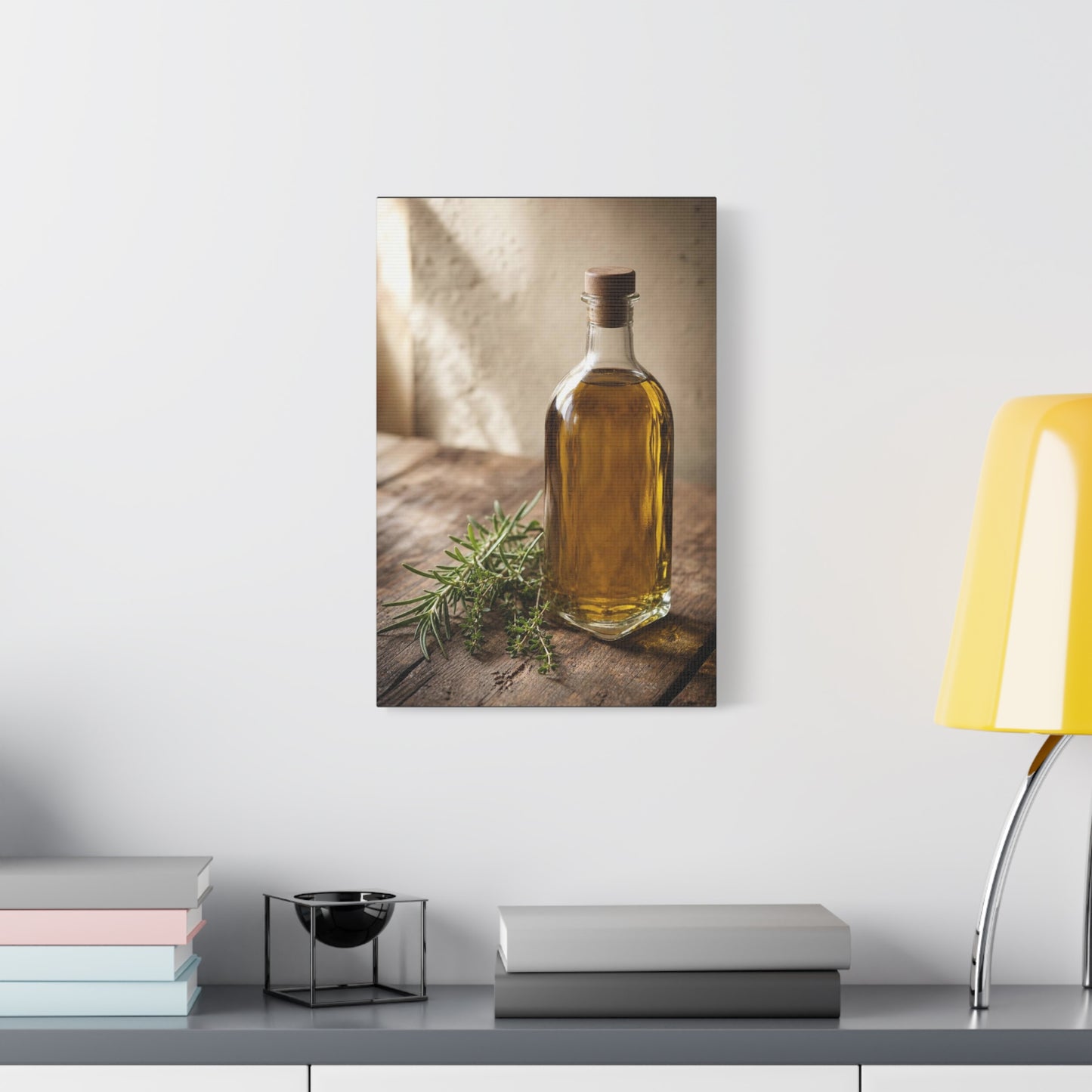 Olive Oil Bottle Canvas Wall Art - Rustic Kitchen Still Life, Rosemary Herb Art Print - Warm Neutral Farmhouse Style - Dining Room Wall Decor, Pantry Home Accent - Bedroom Home Decoration