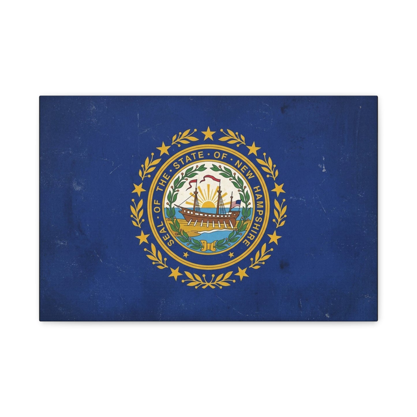 "Seal Of The State Of New Hampshire" Flag Canvas Wall Art - Vintage State Pride Decor, Blue Gold Emblem Print - Rustic Americana Style - Living Room Decoration - Office Wall Art - Ready to Hang