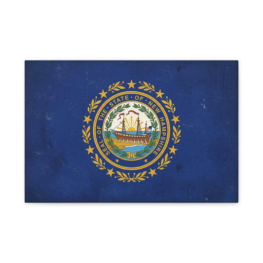 "Seal Of The State Of New Hampshire" Flag Canvas Wall Art - Vintage State Pride Decor, Blue Gold Emblem Print - Rustic Americana Style - Living Room Decoration - Office Wall Art - Ready to Hang
