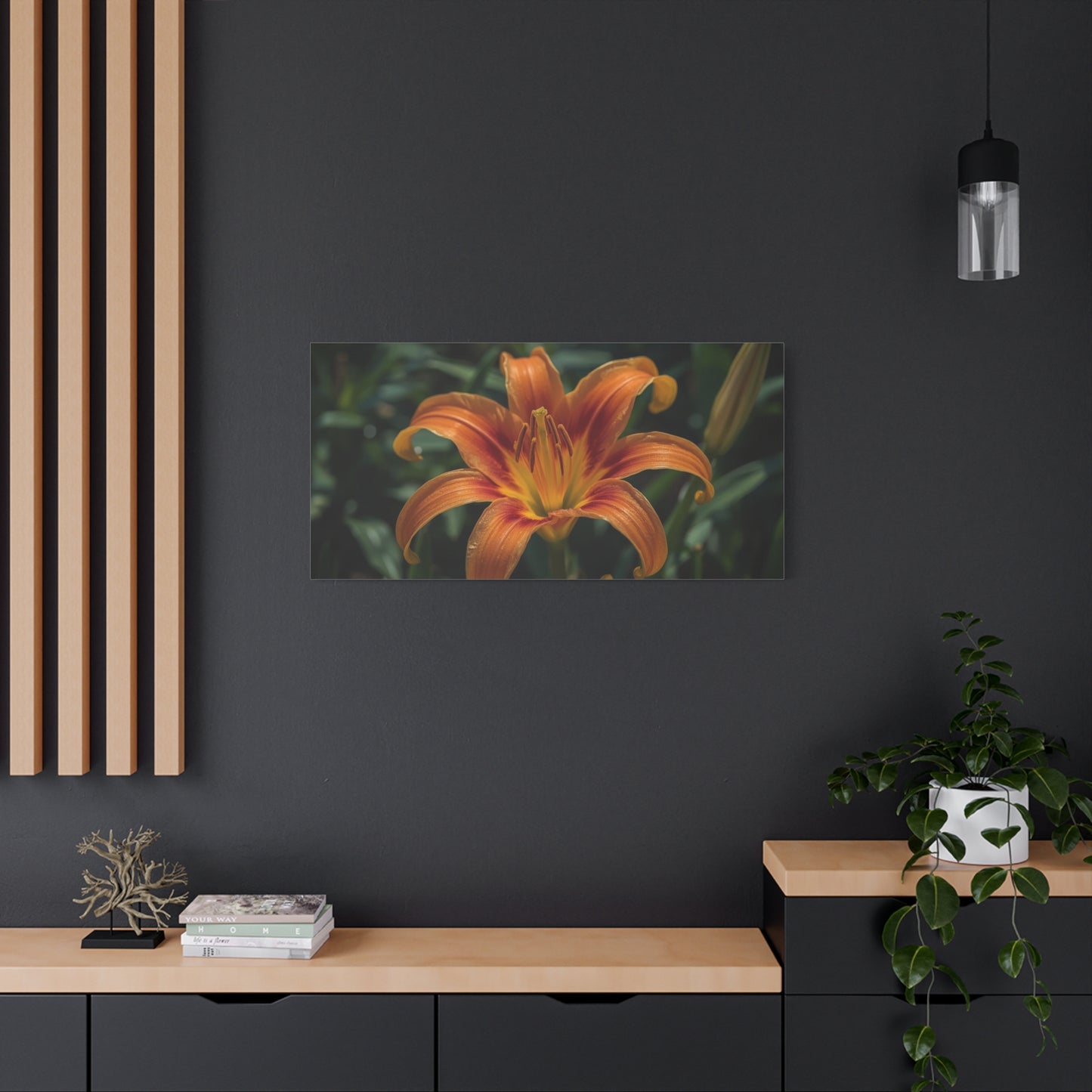 Orange Daylily Canvas Wall Art - Floral Close Up Art Print, Botanical Canvas Print - Matte Cotton Wall Decor - Contemporary Style, Bedroom Home Decoration, Office Art Accent - Modern Farmhouse Style
