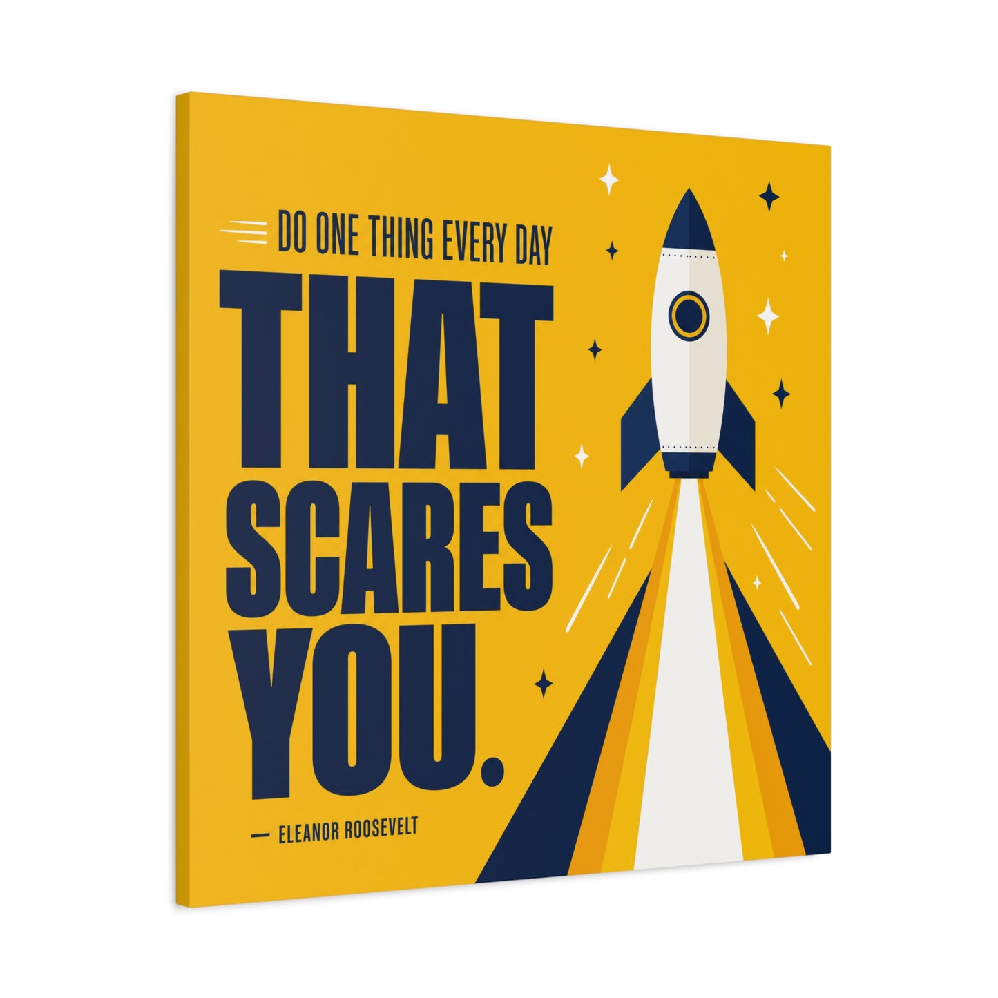 "Do One Thing Every Day That Scares You." Rocket Canvas Wall Art - Motivational Typography Space Decor - Modern Yellow Quote Print - Kids Bedroom Wall Decor, Playroom Home Decoration - Ready to Hang