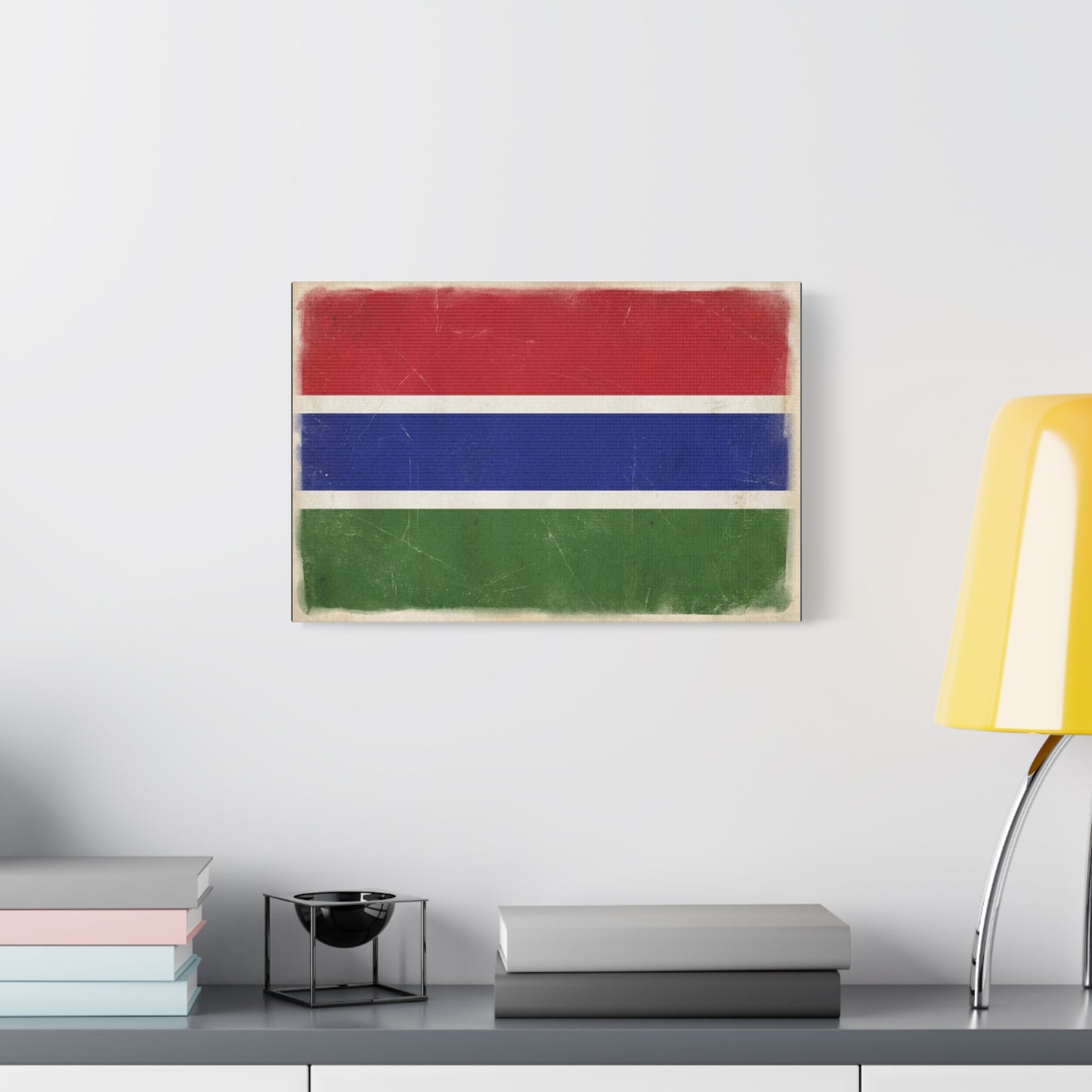 Gambia Flag Canvas Wall Art - Vintage Distressed National Banner Print - Red Blue Green Stripe Design, Patriotic Decor, Cultural Home Decoration For Living Room Bedroom Office - Living Room Wall Decor