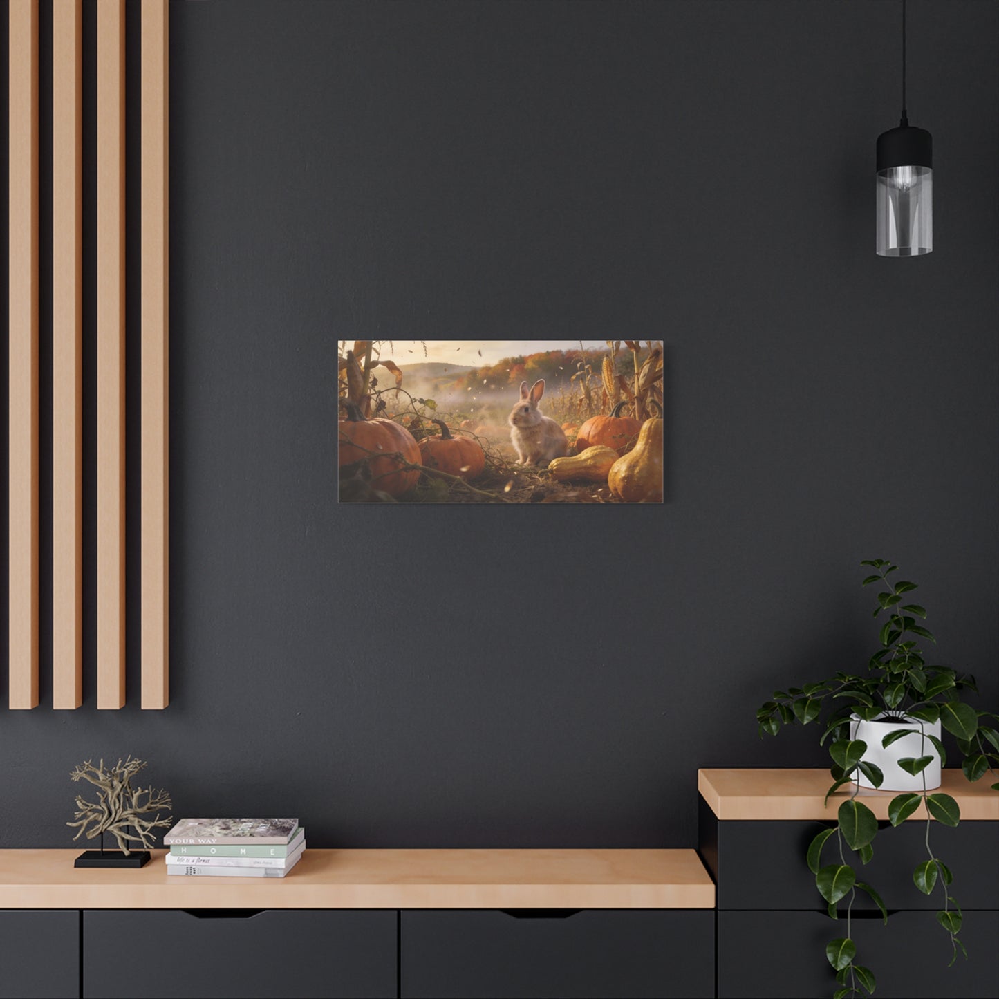 Autumn Bunny Canvas Wall Art - Rabbit In Pumpkin Patch, Golden Harvest Farm Scene - Rustic Matte Canvas Print - Bedroom Wall Decor, Living Room Home Decoration, Nursery Accent - Modern Farmhouse Style