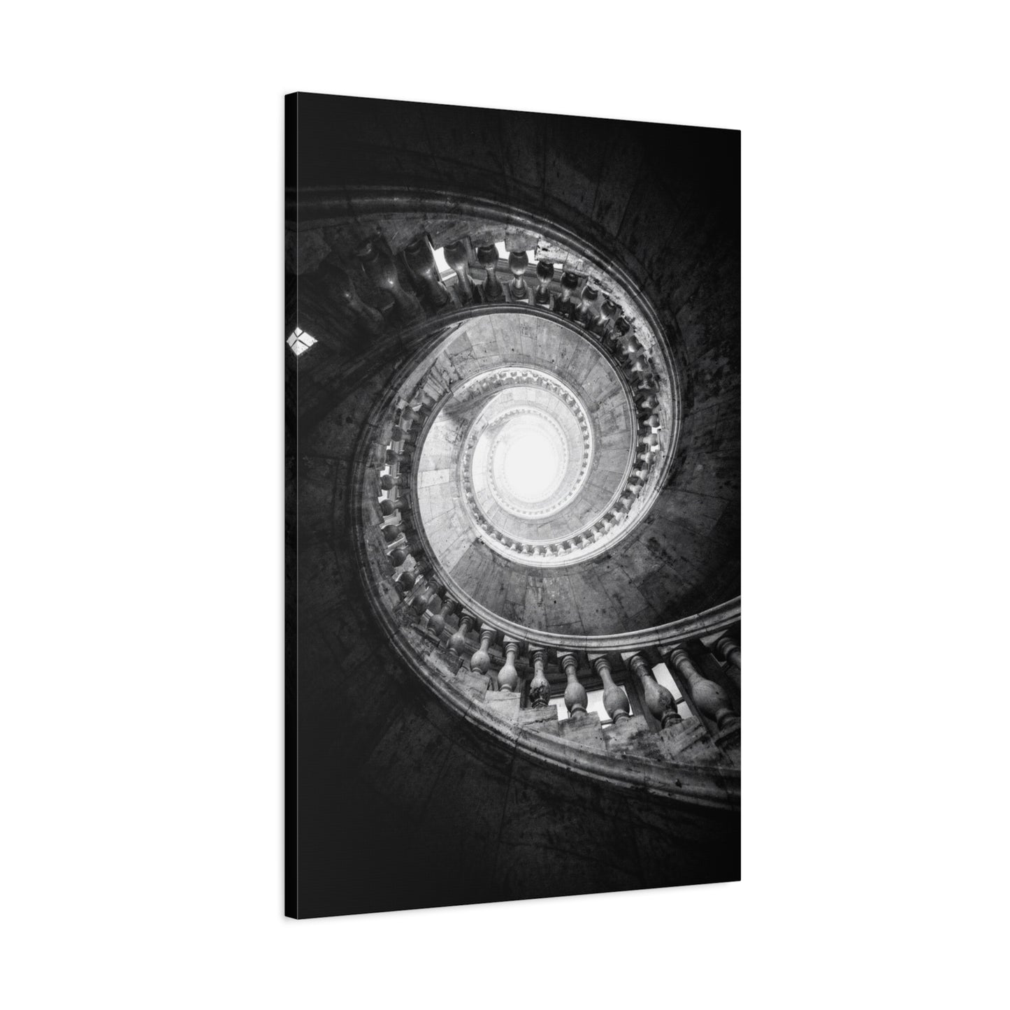 Spiral Staircase Canvas Wall Art - Black And White Architectural Art Print - Dramatic Stone Rotunda, Contemporary Interior Decor - Living Room Wall Decor, Office Art - Bedroom Home Decoration