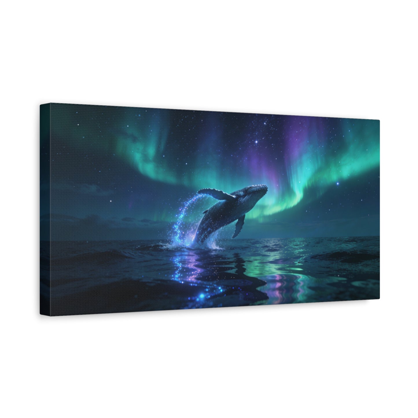 Humpback Whale Canvas Wall Art - Aurora Borealis Ocean Night Scene, Celestial Wildlife Canvas Print - Contemporary Fantasy Style - Living Room Wall Decor, Bedroom Home Accent - Bedroom Home Decoration