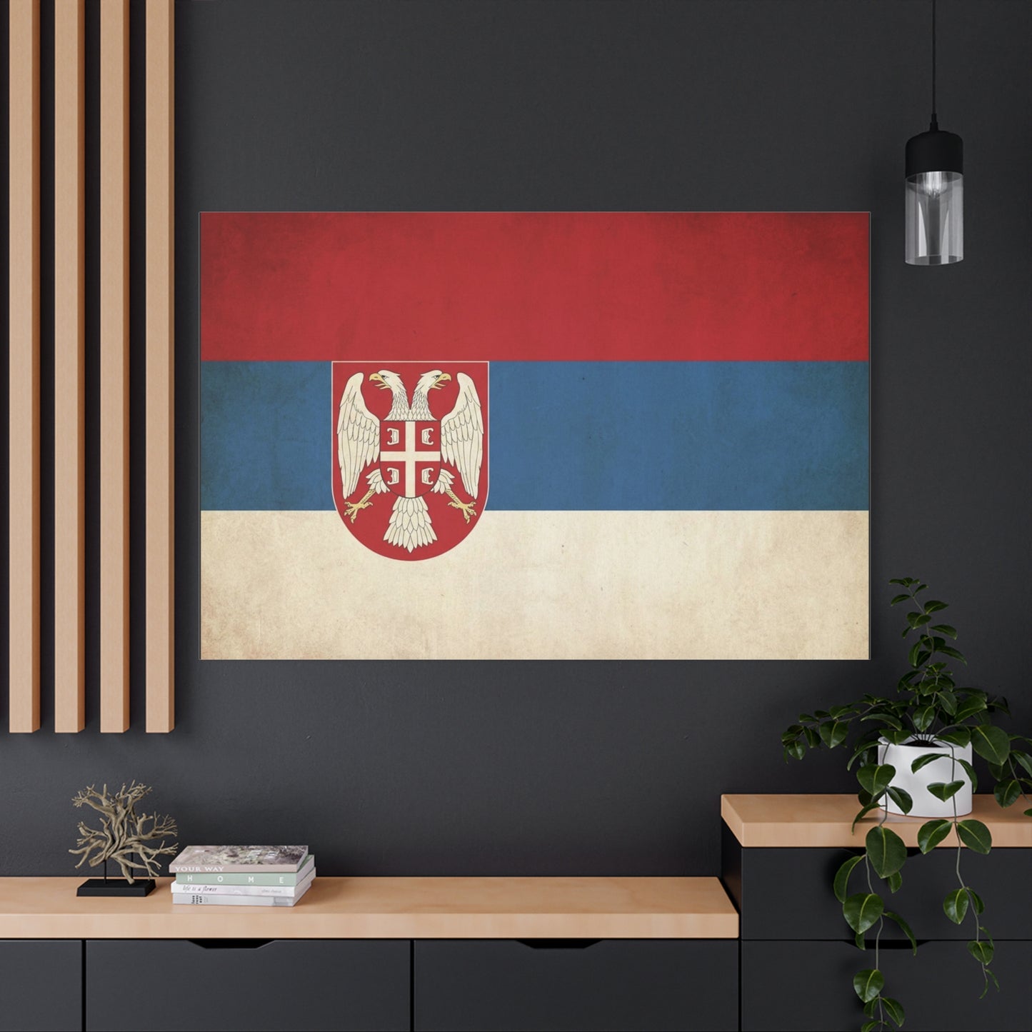 Serbian Flag Canvas Wall Art - Vintage Serbia Coat Of Arms Print, Patriotic Tricolor Decor - Rustic National Heritage Style - Living Room Wall Decor - Bedroom Home Decoration - Bedroom Home Decoration