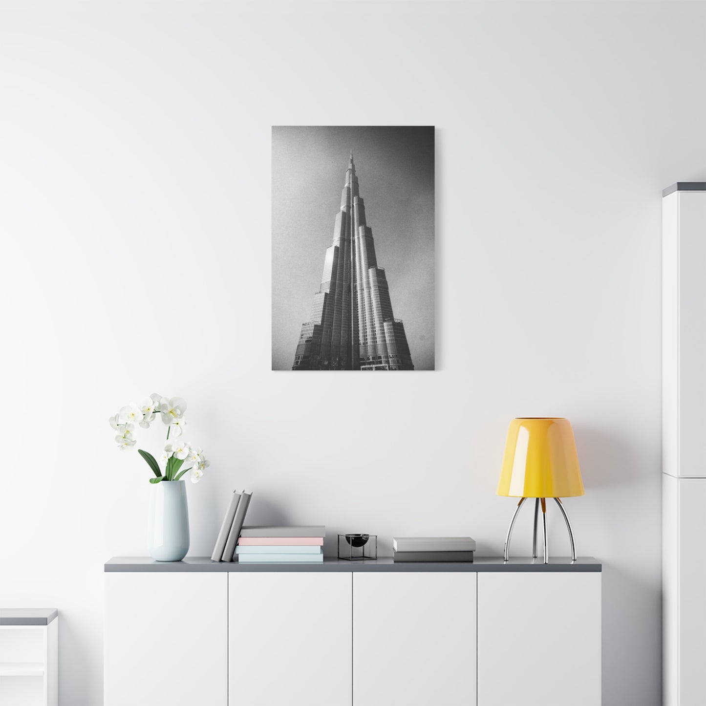 Burj Khalifa Canvas Wall Art - Black And White Dubai Skyscraper Art Print - Modern Cityscape Decor, Contemporary Office Wall Art, Living Room Home Decoration Accent - Bedroom Home Decoration