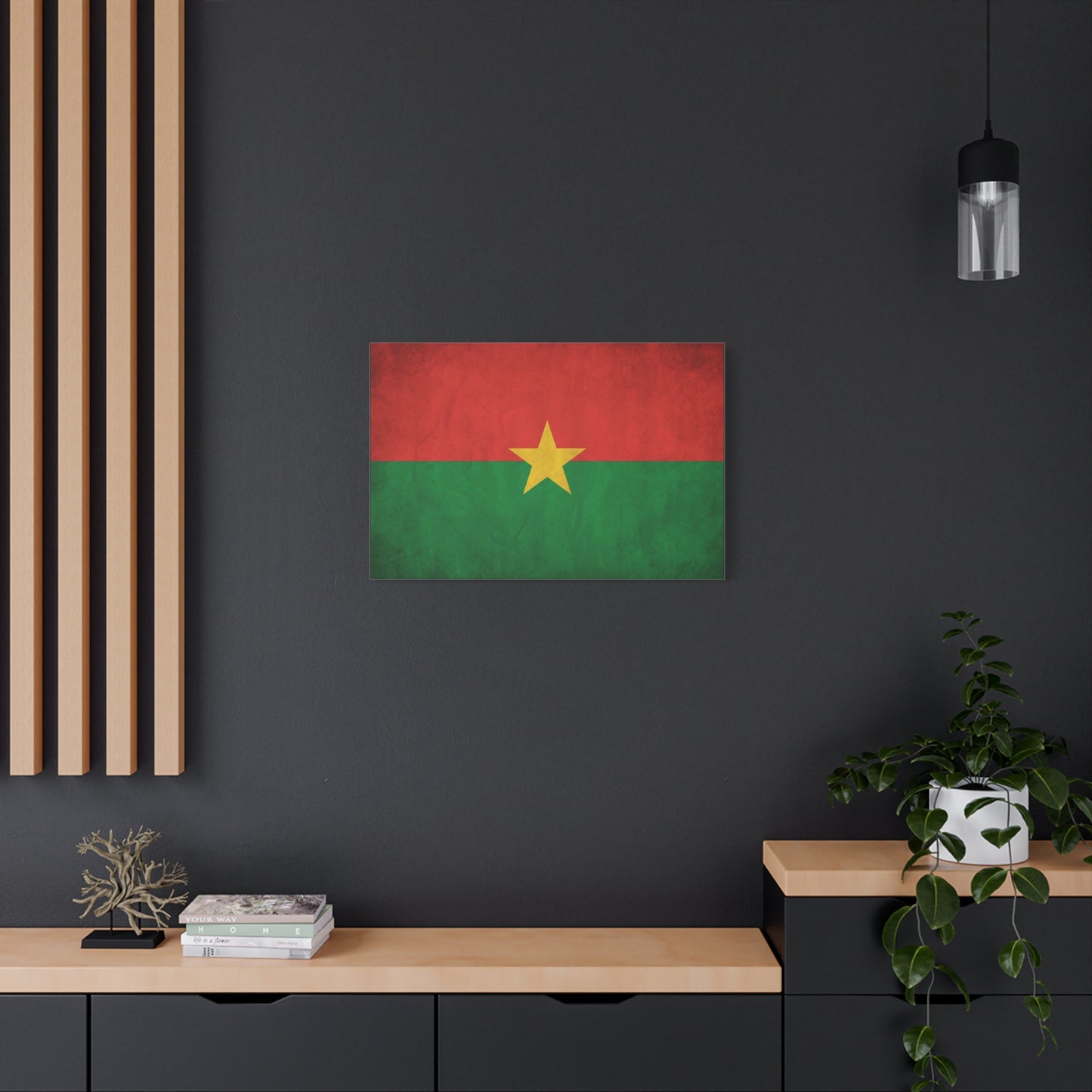 Burkina Faso Flag Canvas Wall Art - Vintage National Pride Decor, Red Green Gold Star Print - Cultural Heritage Style - Living Room Decoration, Office Accent - Living Room Wall Decor - Ready to Hang