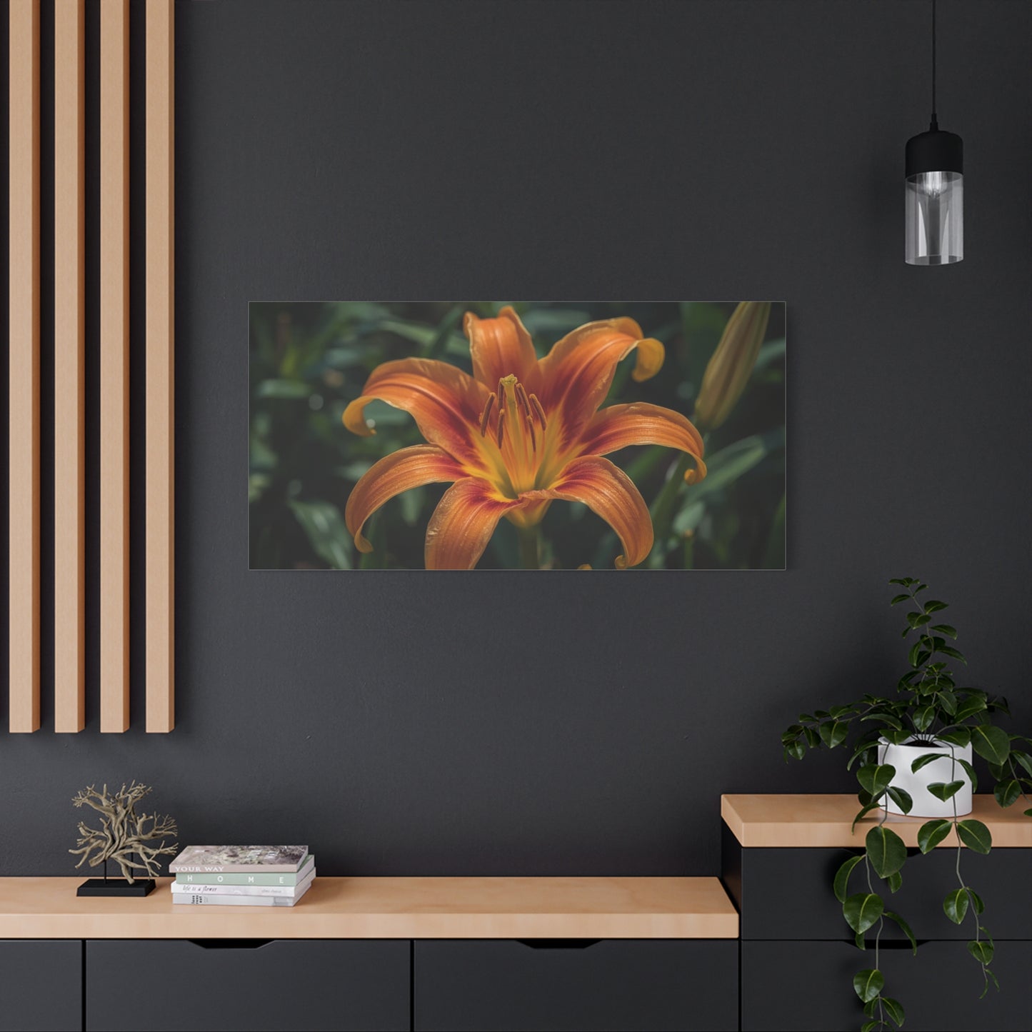 Orange Daylily Canvas Wall Art - Floral Close Up Art Print, Botanical Canvas Print - Matte Cotton Wall Decor - Contemporary Style, Bedroom Home Decoration, Office Art Accent - Modern Farmhouse Style
