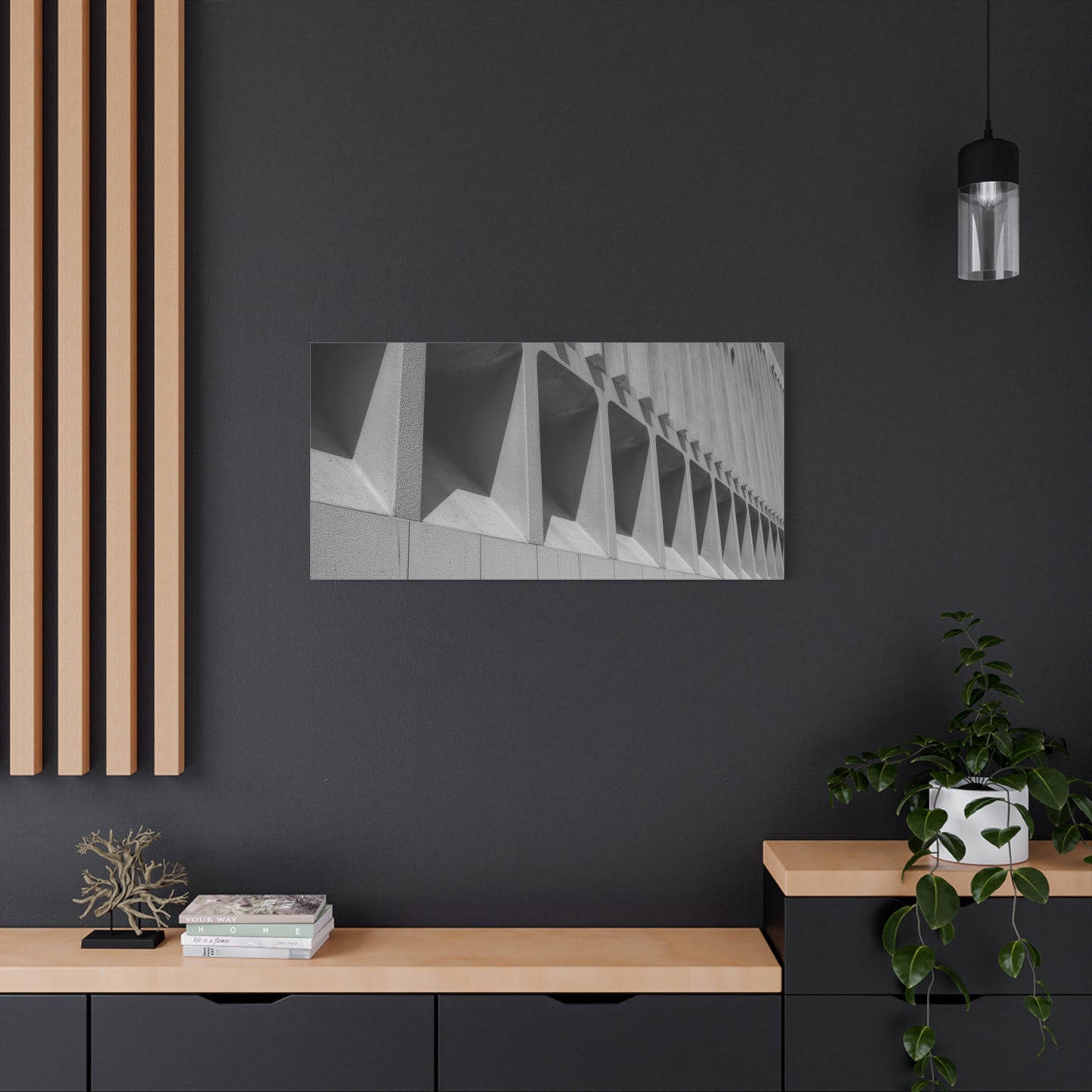 Black And White Modern Architecture Canvas Wall Art - Geometric Building Facade Art Print, Minimalist Urban Concrete Lines - Contemporary Office Wall Art, Living Room Decor - Bedroom Home Decoration