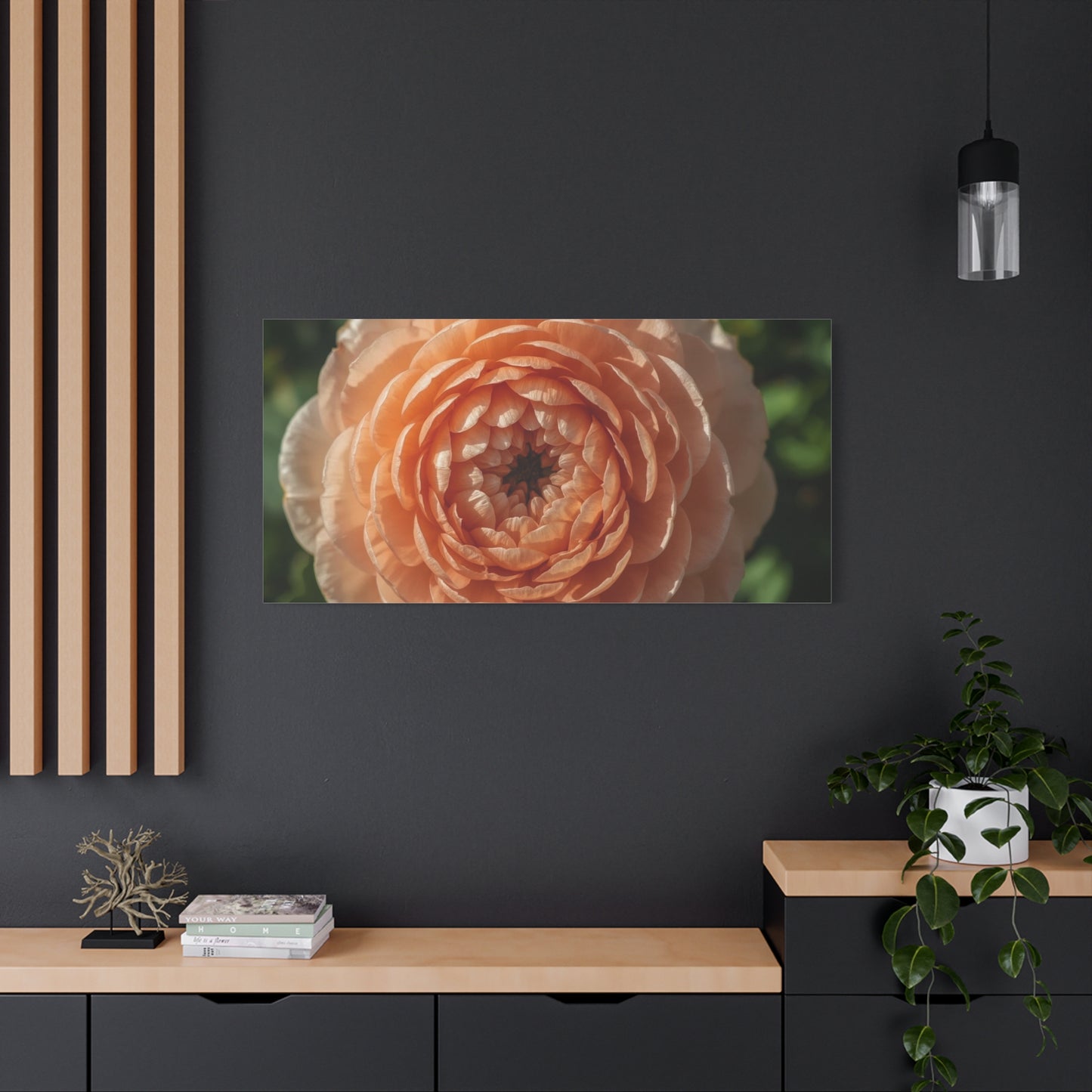 Peach Ranunculus Flower Canvas Wall Art - Botanical Floral Close Up, Soft Light - Matte Cotton Print, Traditional Style - Bedroom Home Decoration, Living Room Wall Decor - Bedroom Home Decoration