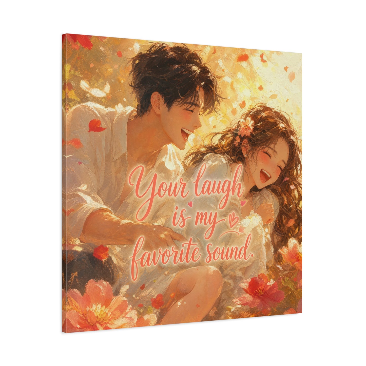 "Your Laugh Is My Favorite Sound" Romantic Couple Canvas Wall Art - Floral Love Quote Print - Warm Golden Painterly Style - Bedroom Wall Decor, Living Room Home Decoration - Bedroom Home Decoration