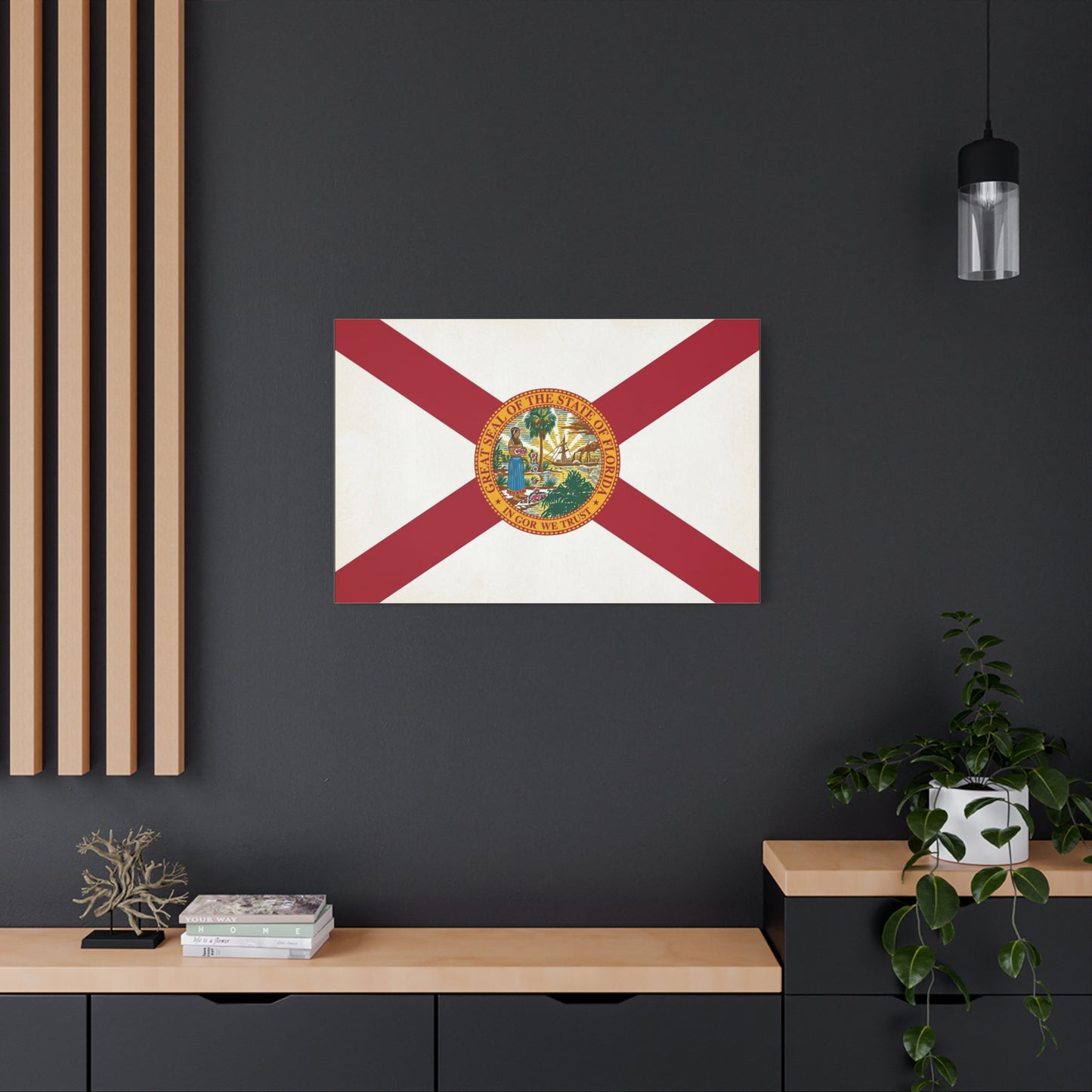 "Great Seal Of The State Of Florida In God We Trust" Florida Flag Canvas Wall Art - Vintage State Pride Decor, Red White Banner Print, Living Room Home Decoration - Office Wall Art - Ready to Hang