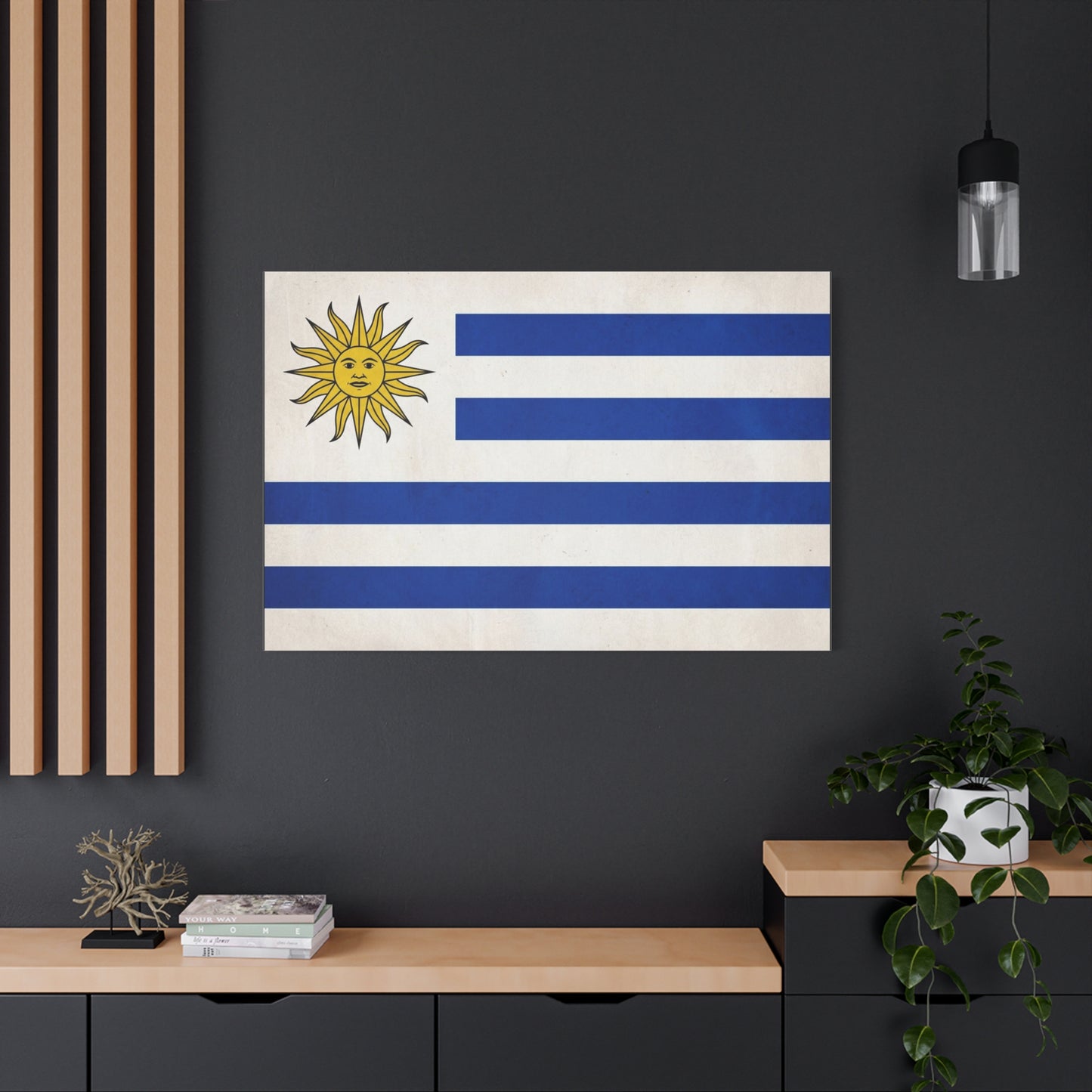 Uruguay Flag Canvas Wall Art - Blue White Stripes Sun Of May Patriotic Print - Vintage National Pride Decor - Living Room Wall Decor, Bedroom Home Decoration - Bedroom Home Decoration - Ready to Hang