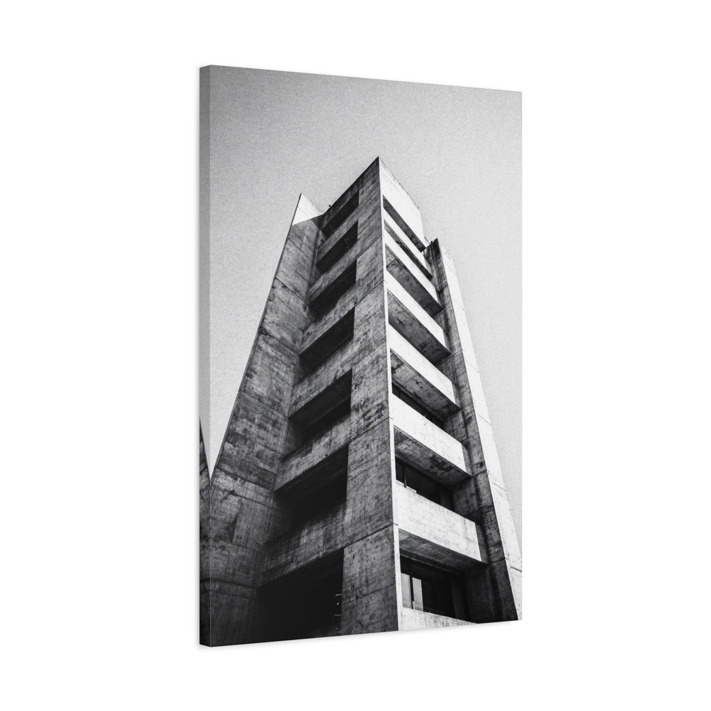 Black And White Brutalist Building Canvas Wall Art - Minimalist Architectural Art Print, Concrete Tower Wall Decor - Contemporary Modern Office Art, Living Room Decoration - Bedroom Home Decoration