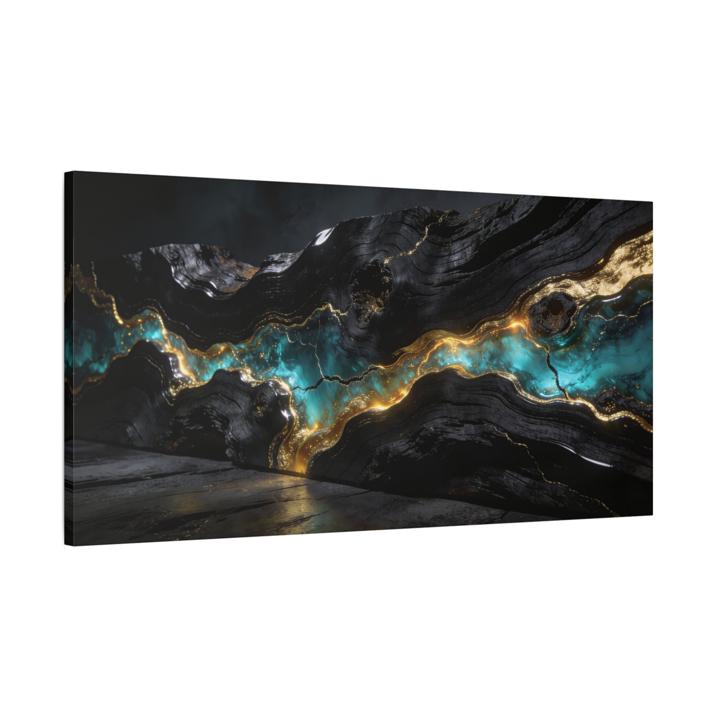 Abstract Black Gold Teal Canvas Wall Art - Modern Geode Marble Flow Design - Matte Cotton Art Print - Contemporary Living Room Wall Decor, Office Wall Art, Bedroom Decoration - Bedroom Home Decoration